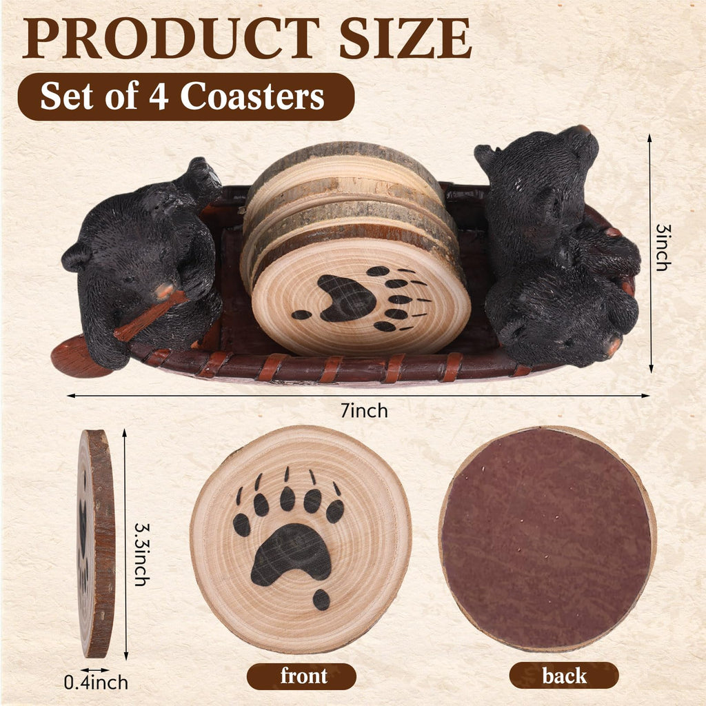Black Bear Coaster Set with Canoe Holder A3406