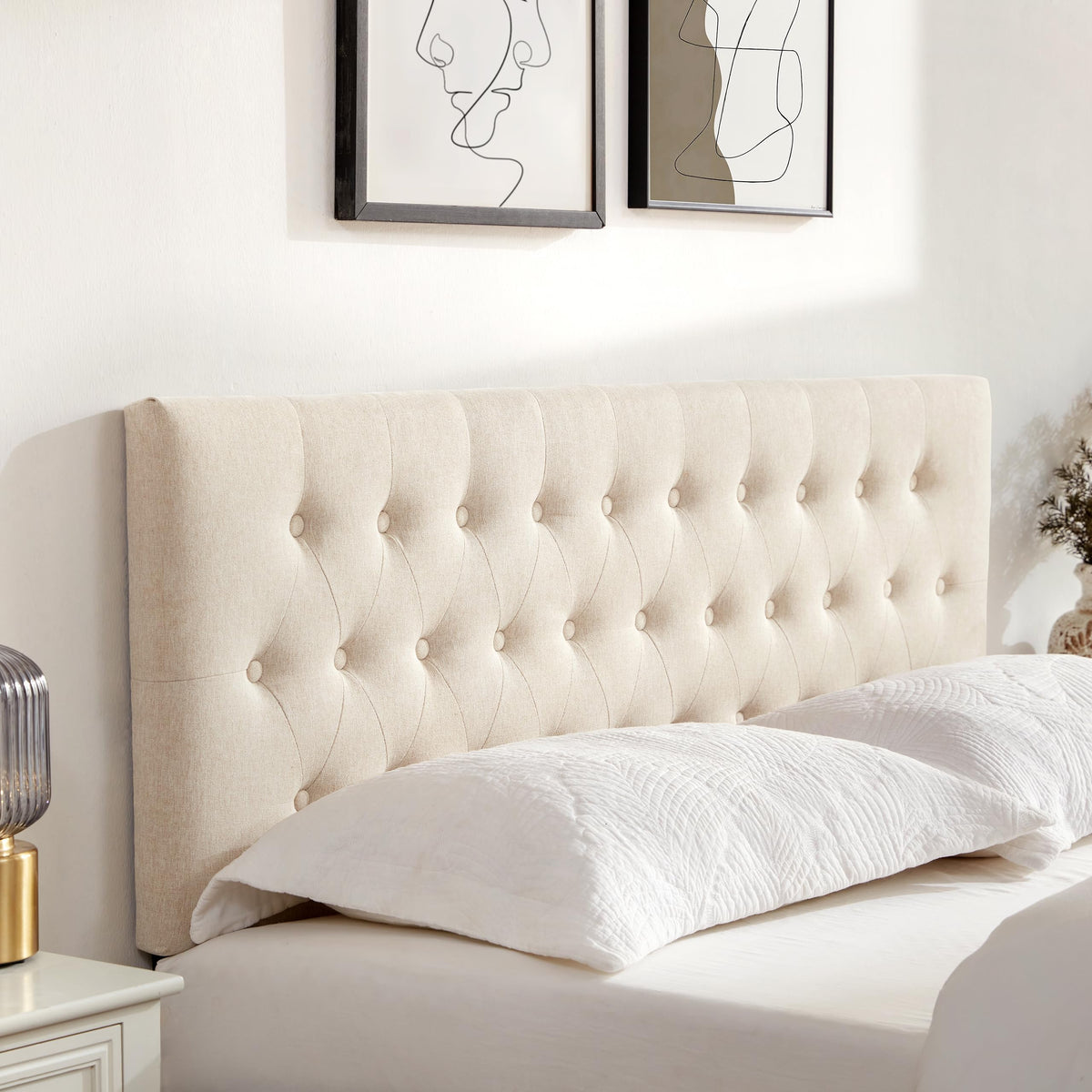 Beige Tufted Upholstered Queen Size Headboard S3401