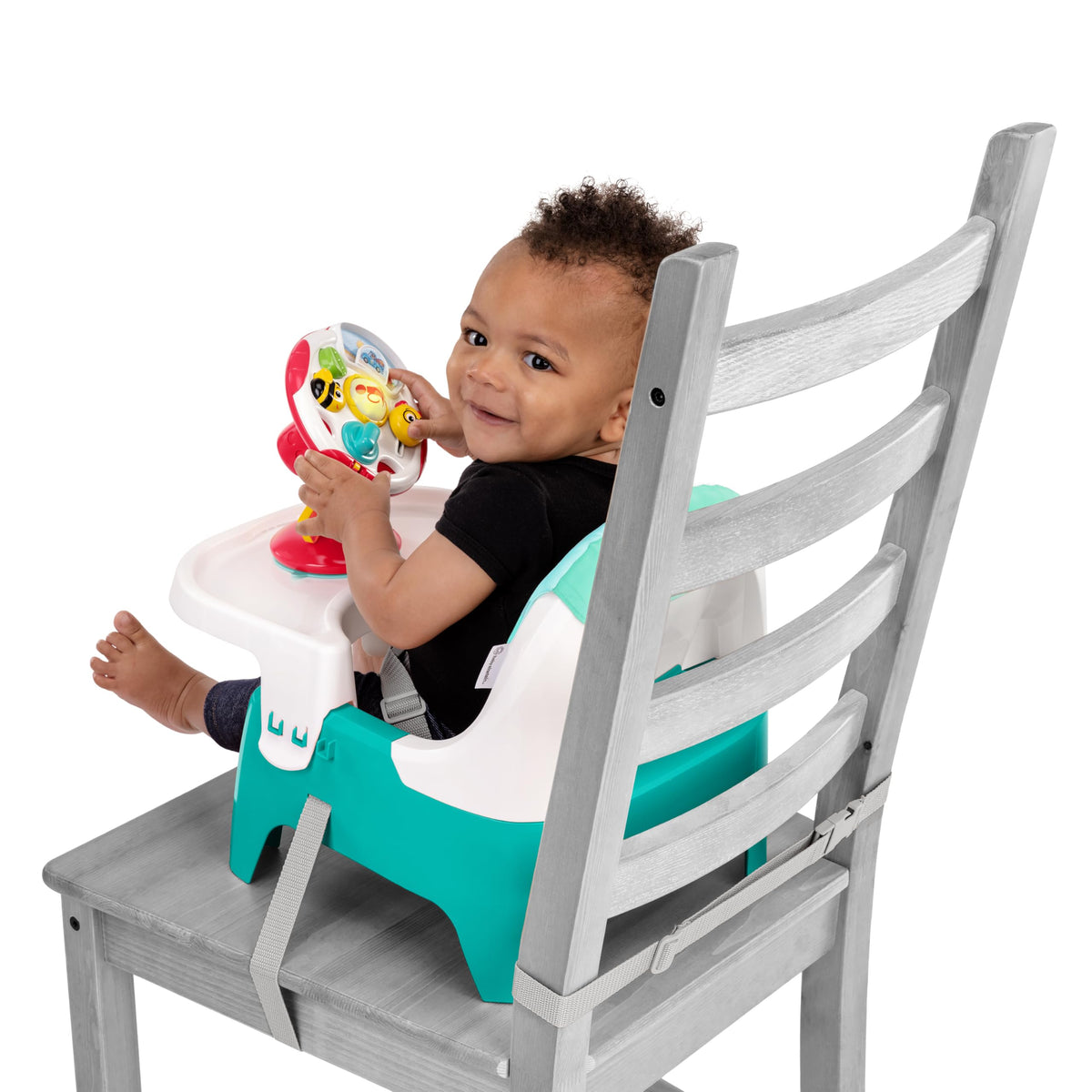 2 in 1 Compact Booster Feeding Seat with Musical Steering Wheel Toy X915