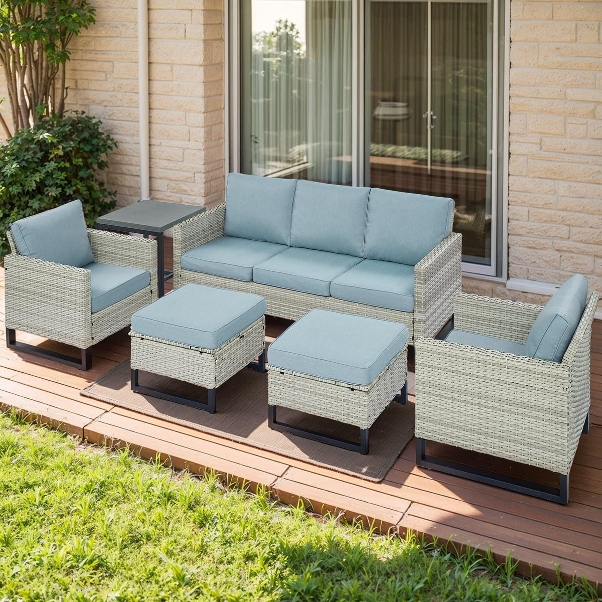 6 Piece Wicker Patio Conversation Set with Couch and Side Table E42347