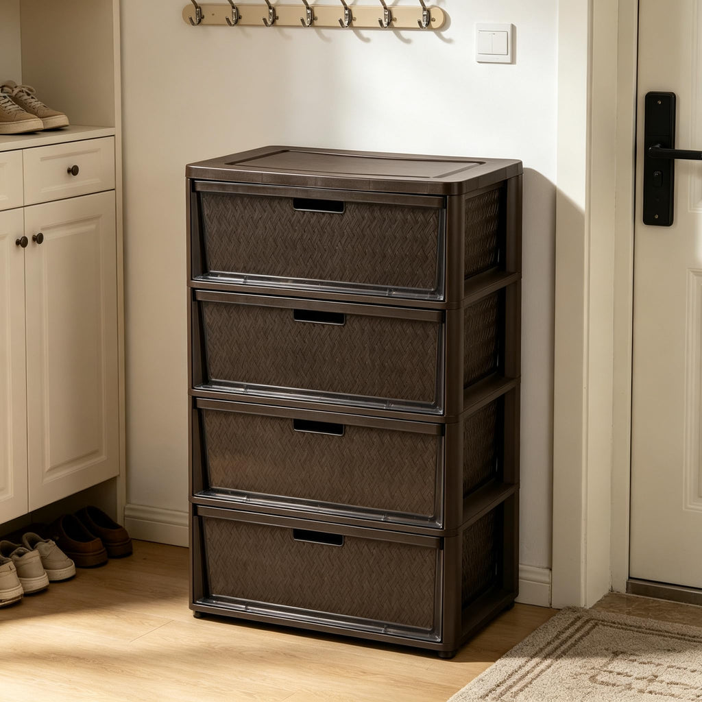 Brown 4-Drawer Storage Tower with Bins O211725
