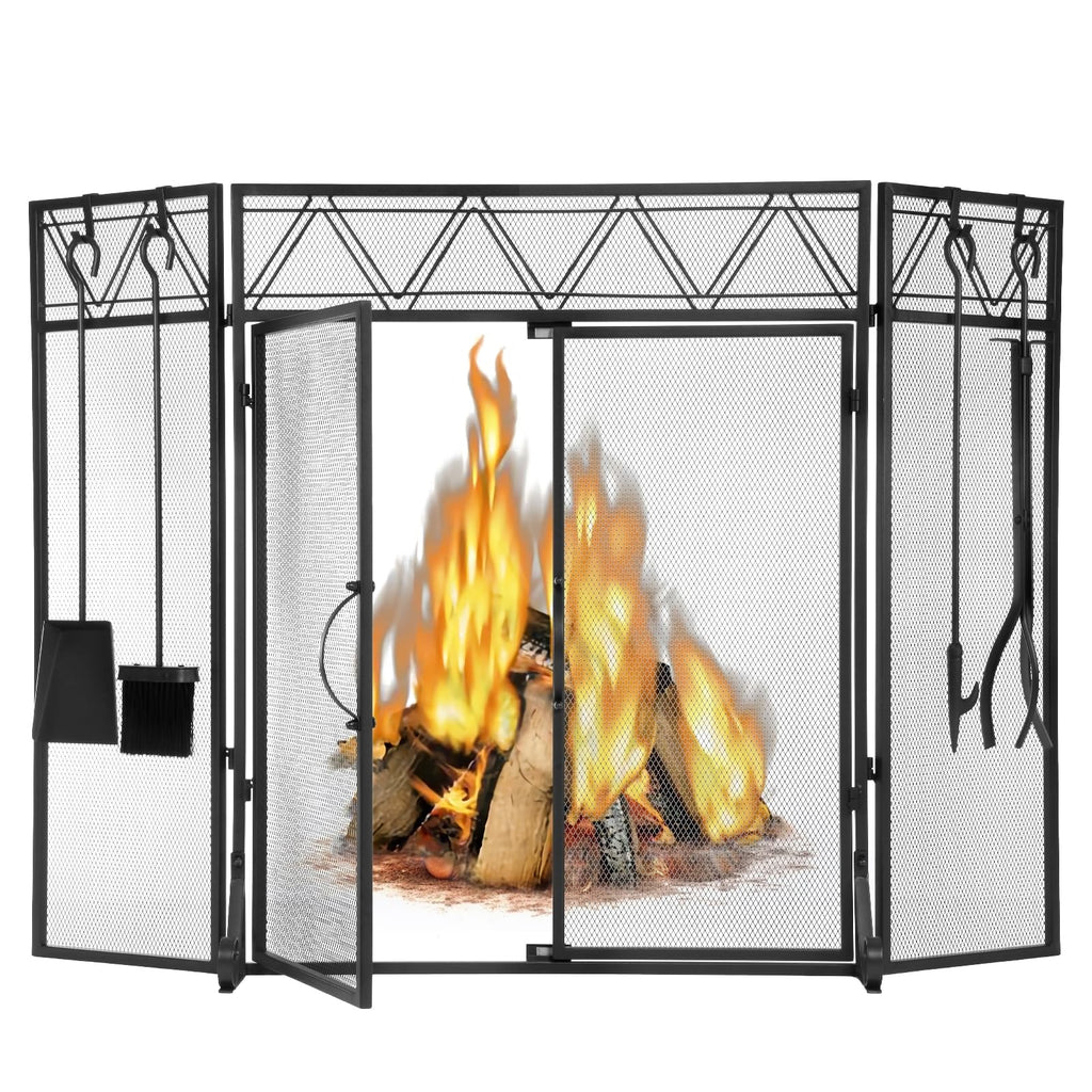 Black Fireplace Screen with Tools Kit & Door W43211