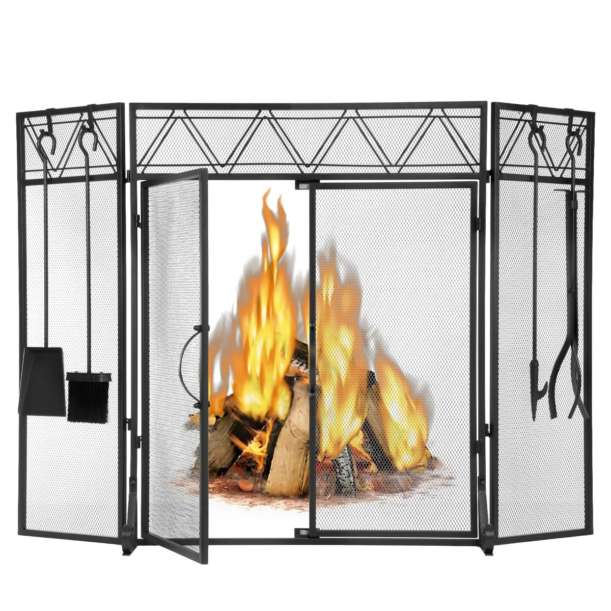 Black Fireplace Screen with Tools Kit & Door W43211