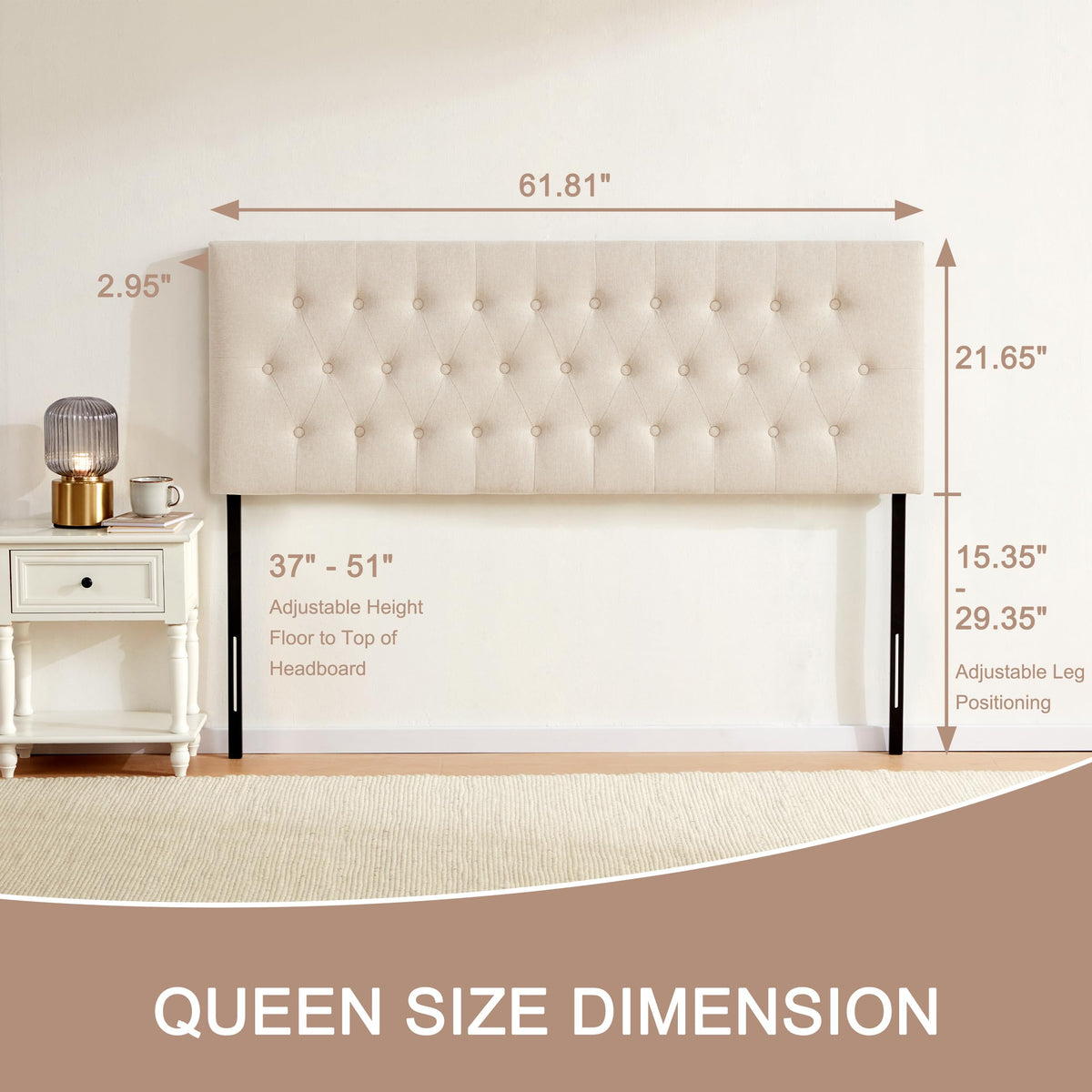 Beige Tufted Upholstered Queen Size Headboard S3401