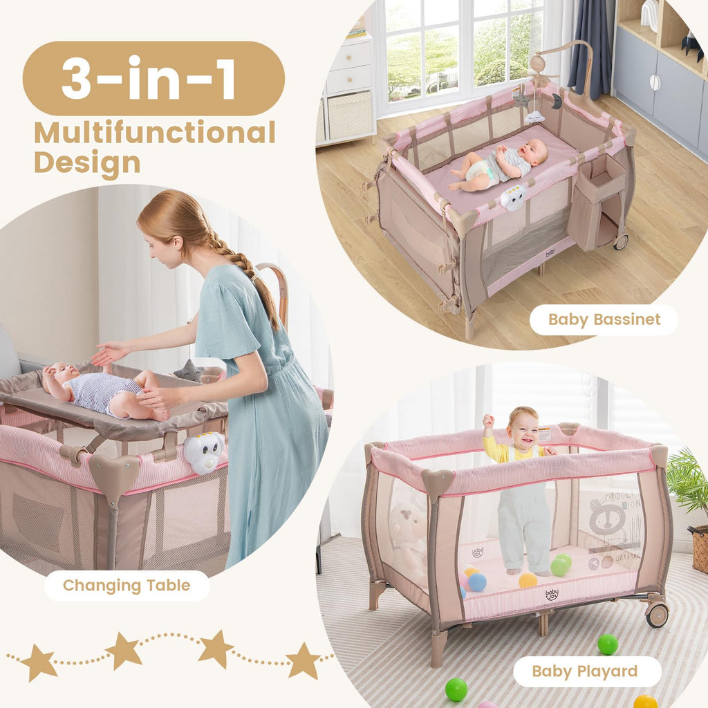 3 in 1 Pink Pack and Play with Bassinet B45481