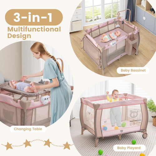 3 in 1 Pink Pack and Play with Bassinet B45481