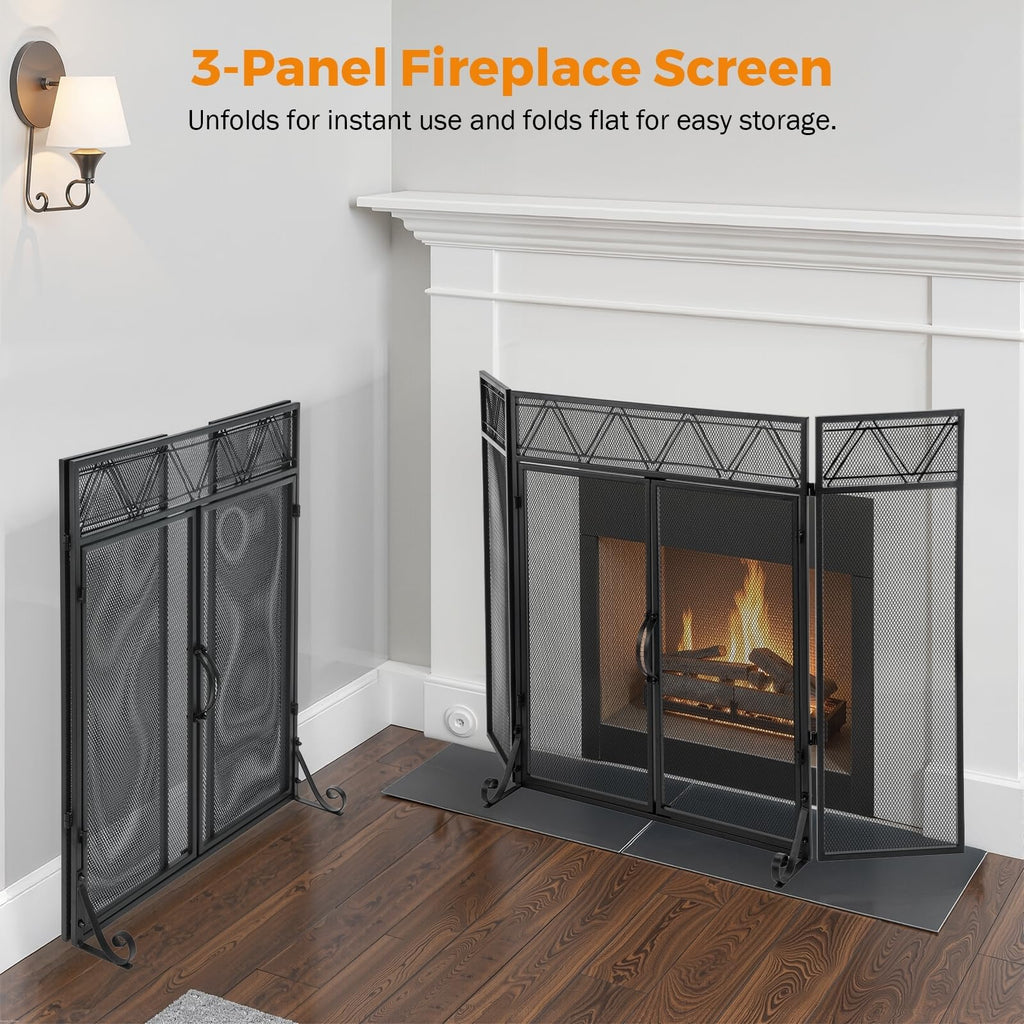 Black Fireplace Screen with Tools Kit & Door W43211