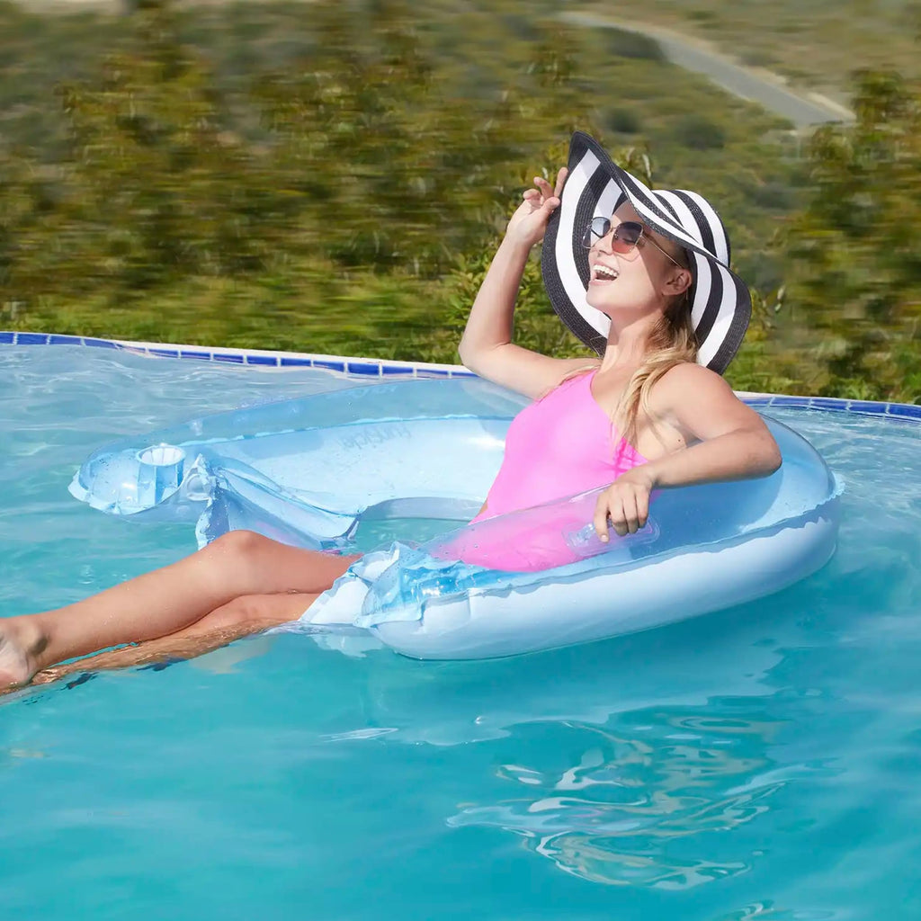 4ft Inflatable Lounge Pool Float with Backrest, Armrests & Cup Holder W24175