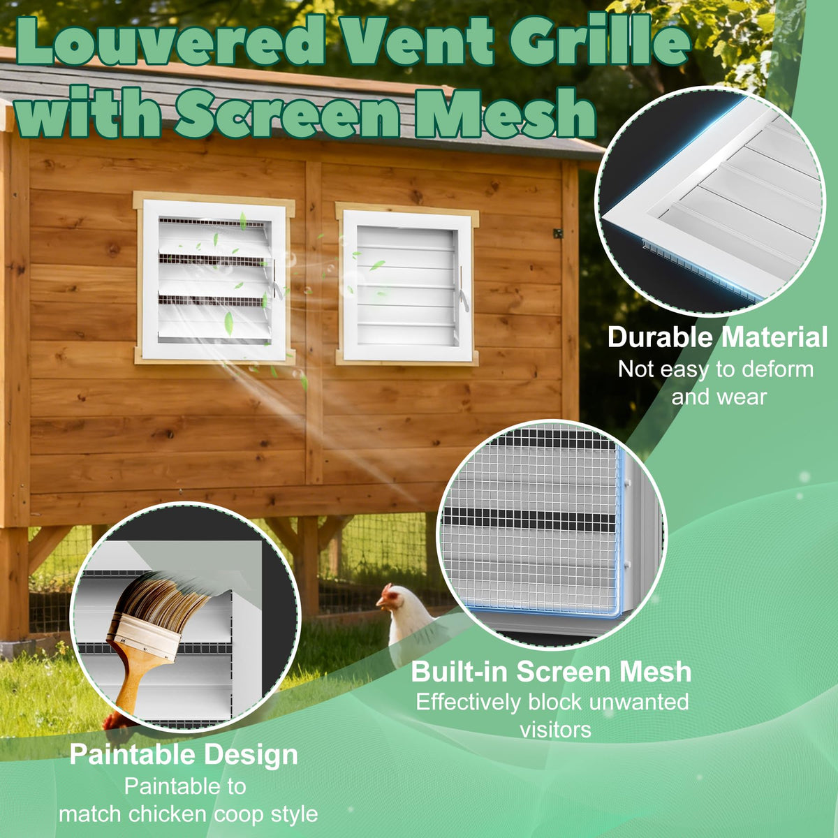 Adjustable Aluminum Alloy Chicken Coop Vent with Screen Mesh M10498