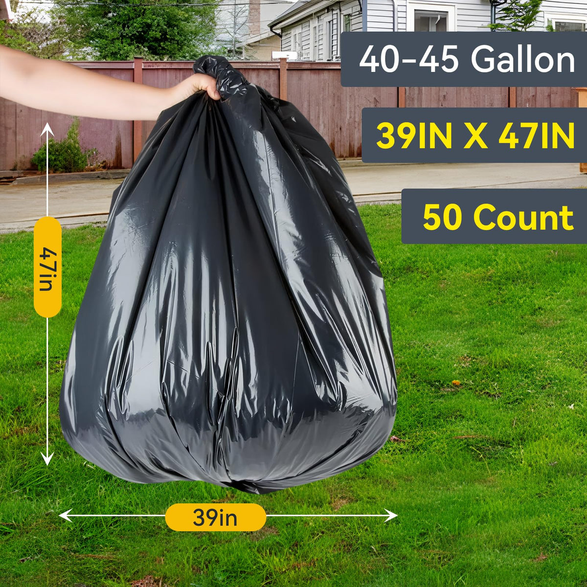 45 Gallon Heavy Duty Black Plastic Trash Bags 50 Count M951