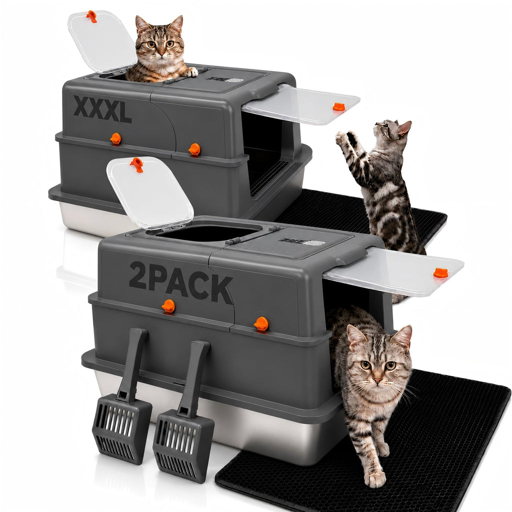2 Pack XXXL Stainless Steel Litter Box with Lid U109