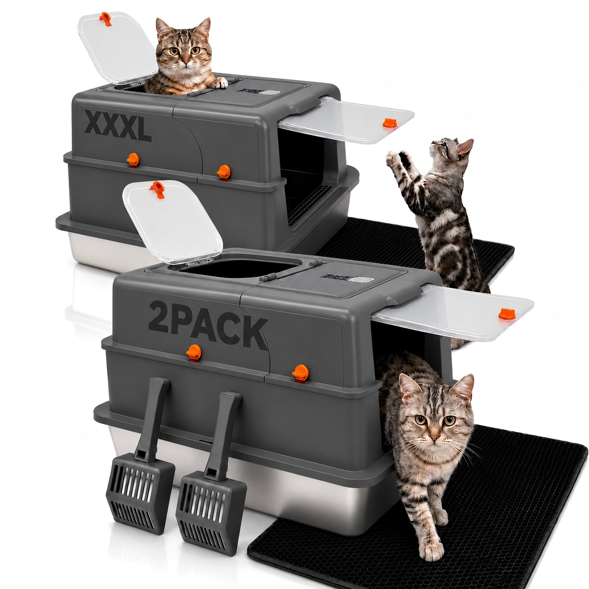 2 Pack XXXL Stainless Steel Litter Box with Lid U109
