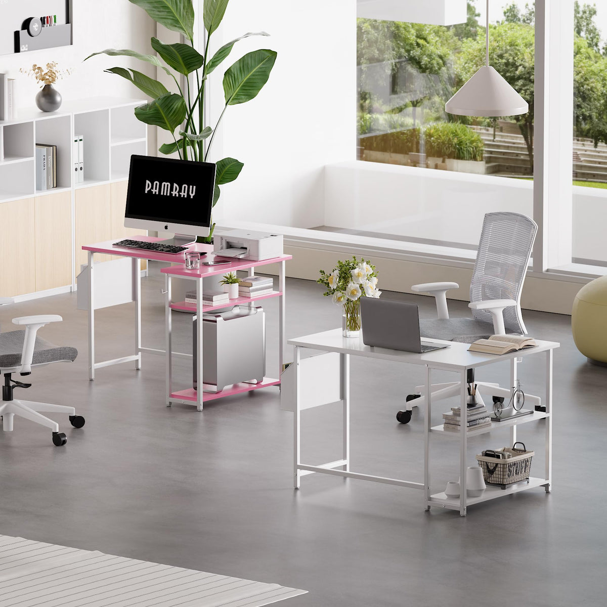 40 Inch L Shaped Computer Desk with Reversible Storage Shelves White K38629