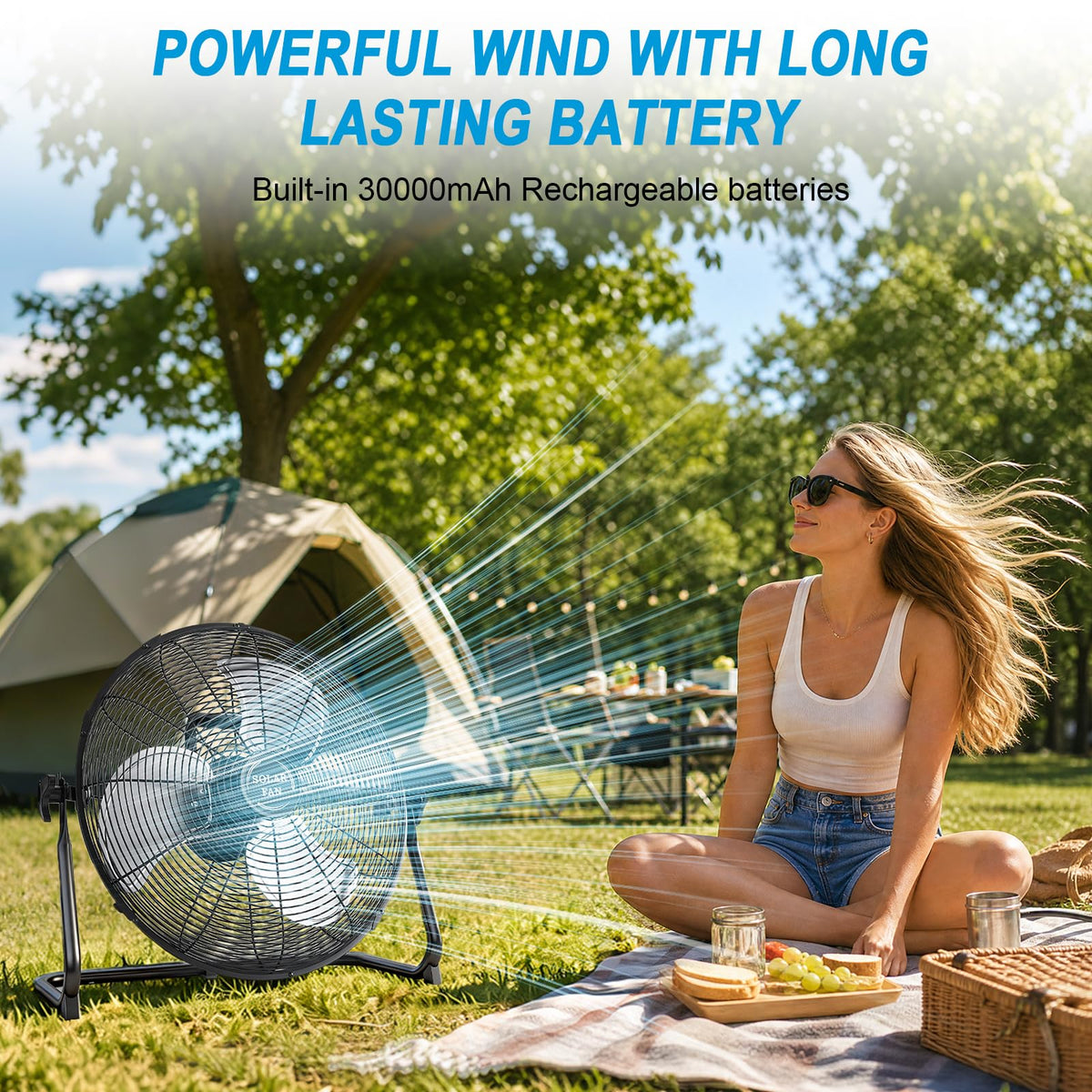 20" Solar Powered Rechargeable Floor Fan with 40W Solar Panel T681