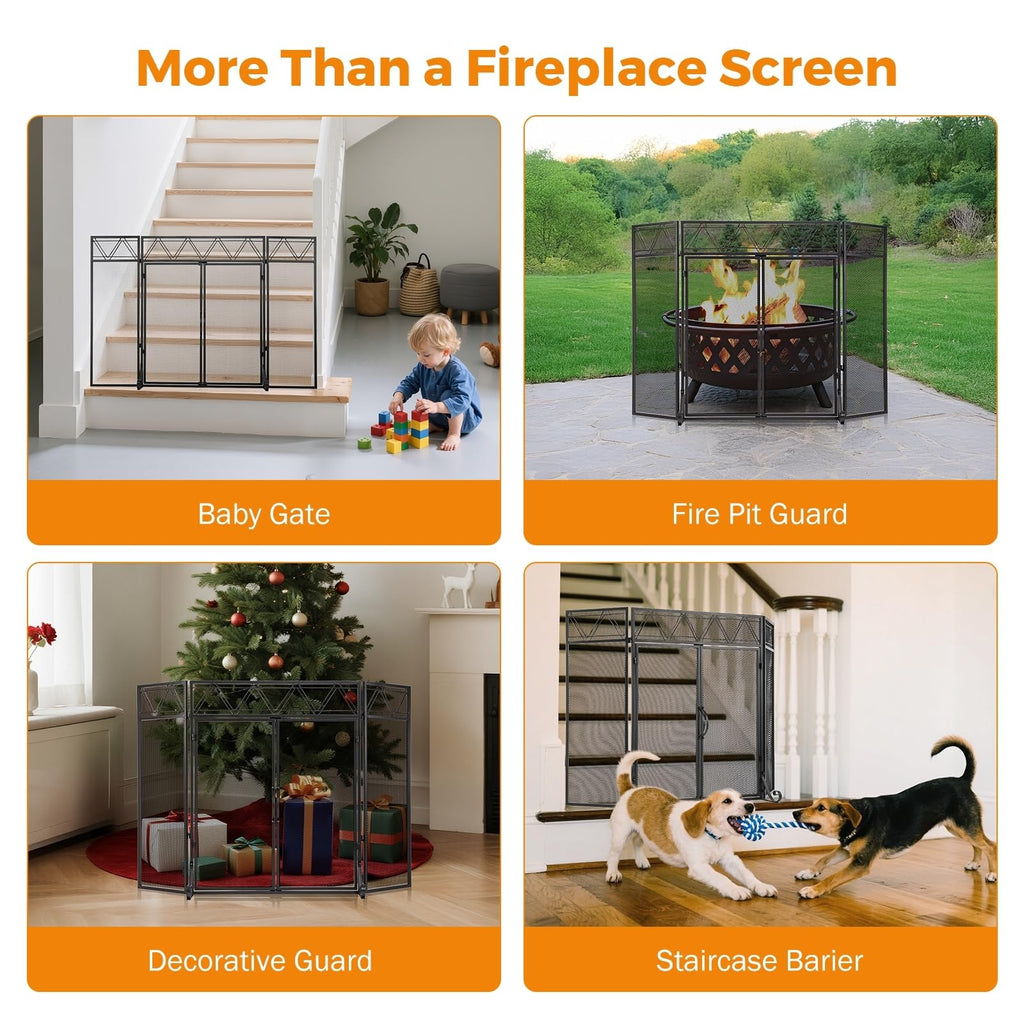 Black Fireplace Screen with Tools Kit & Door W43211