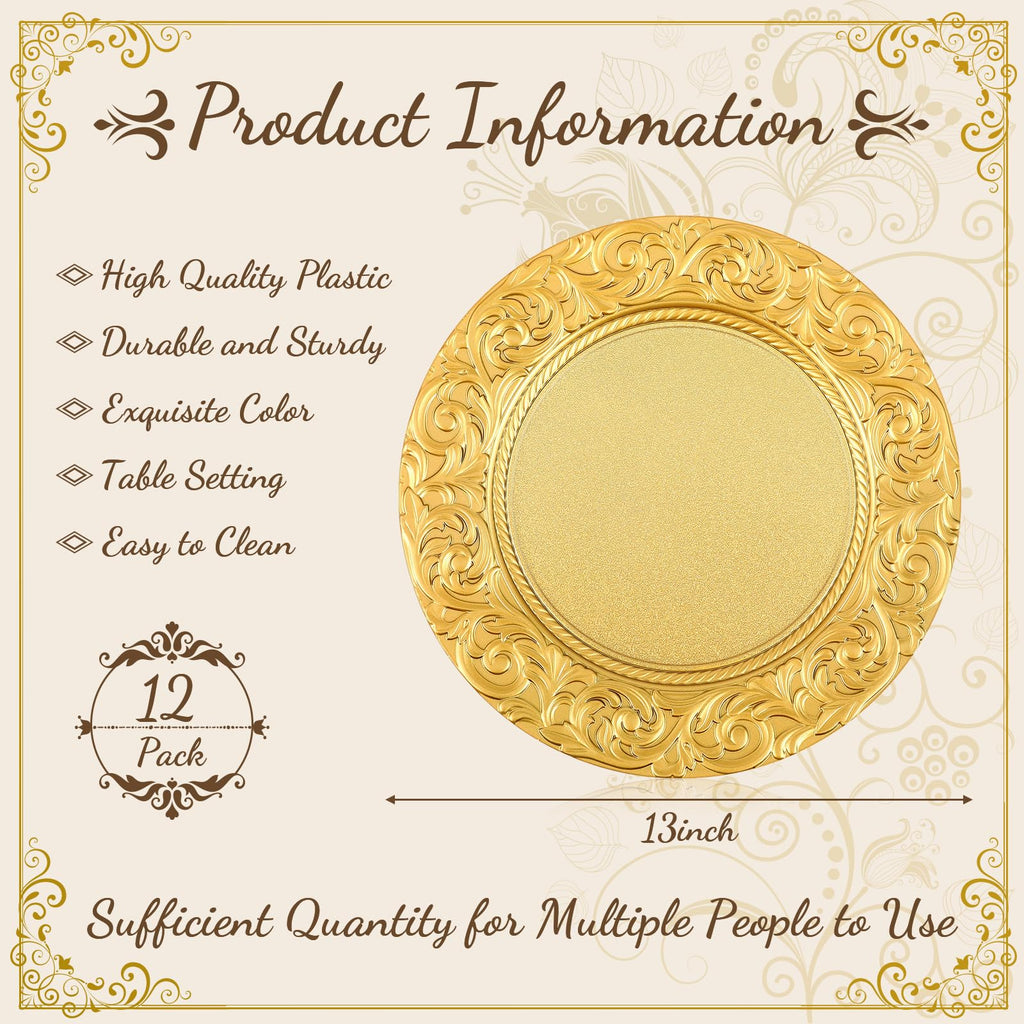 Gold 12 Pcs 13'' Antique Plastic Charger Plates H60612