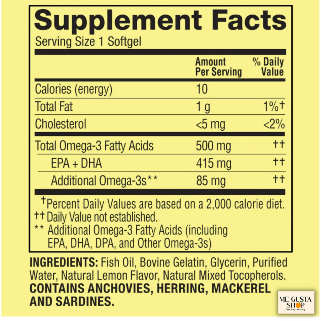 Omega 3 500mg 180 Softgels Fish Oil Dietary Supplements Y785