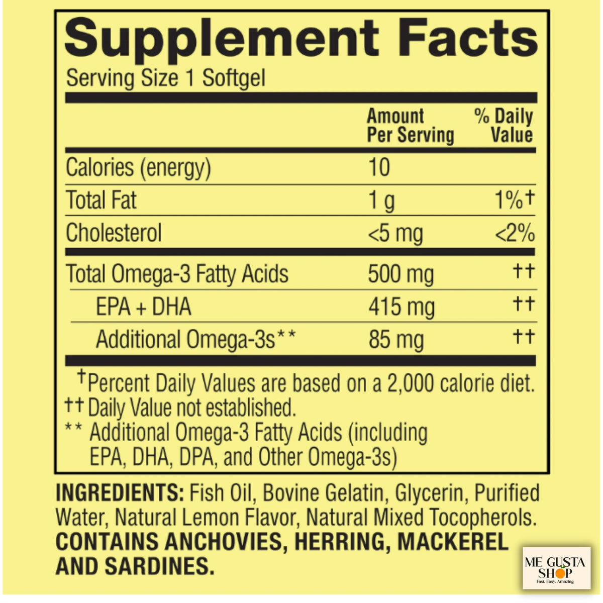 Omega 3 500mg 180 Softgels Fish Oil Dietary Supplements Y785