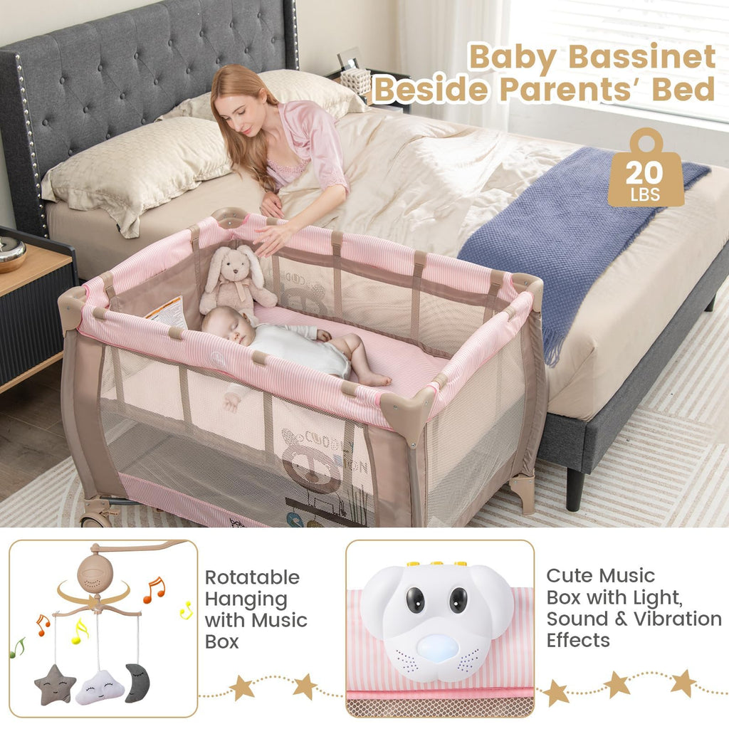3 in 1 Pink Pack and Play with Bassinet B45481