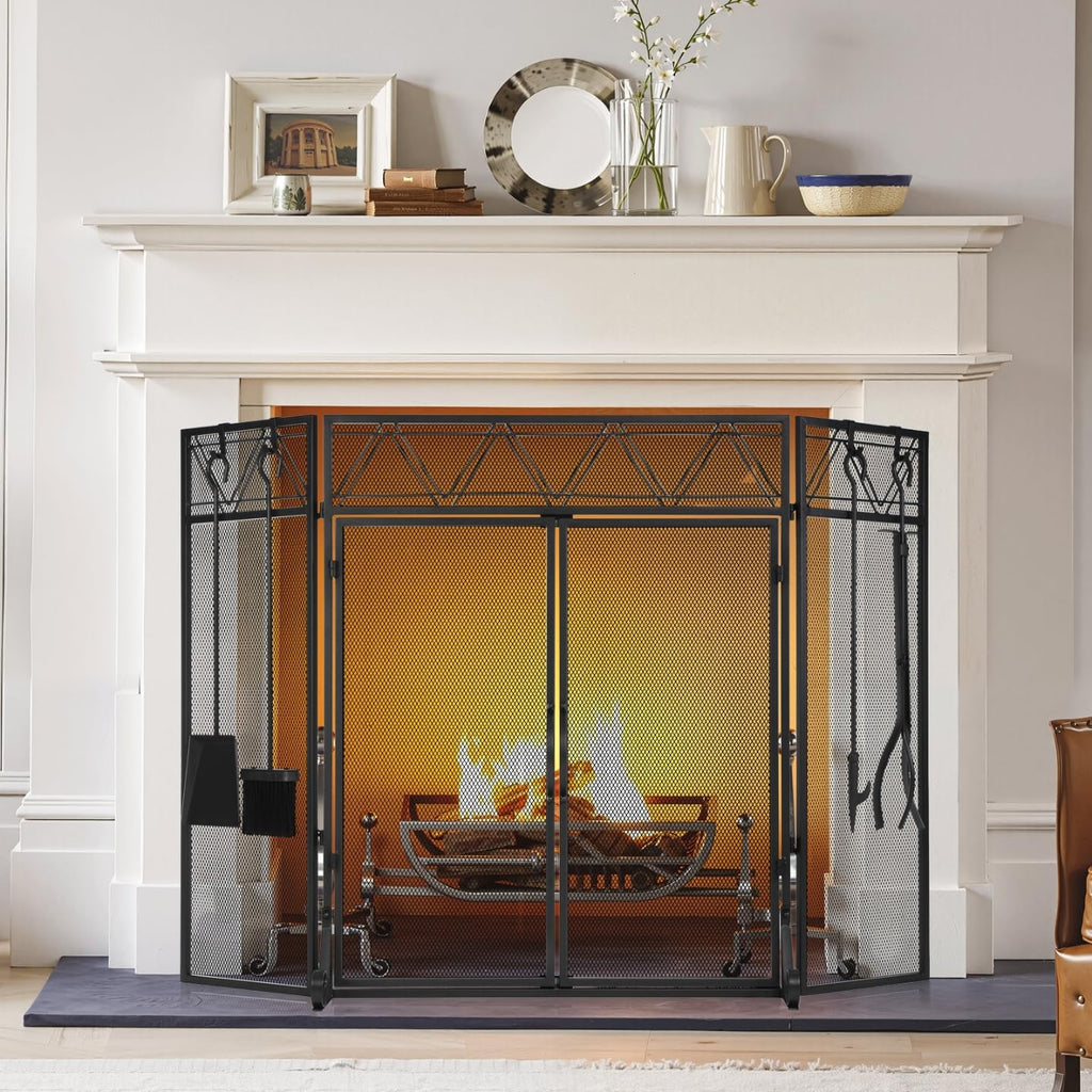 Black Fireplace Screen with Tools Kit & Door W43211