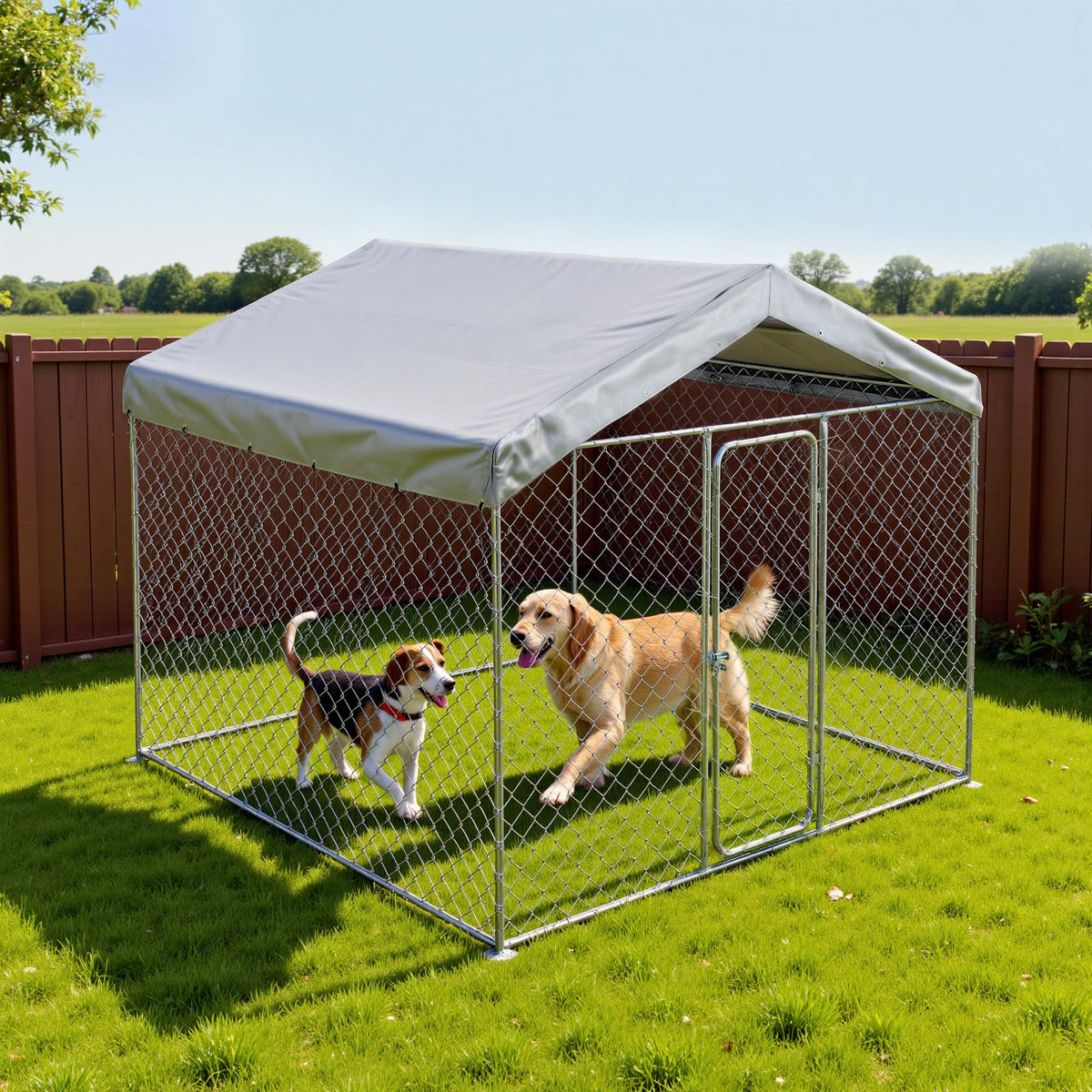 7.55 x 7.55 x 7.05 ft Outdoor Dog Kennel with Roof Cover O37713