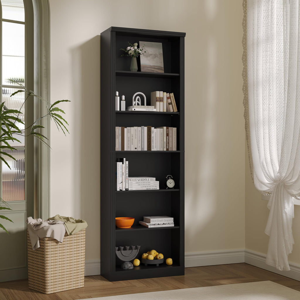 Black 75" Tall 6 Tier Adjustable Bookshelf J56688