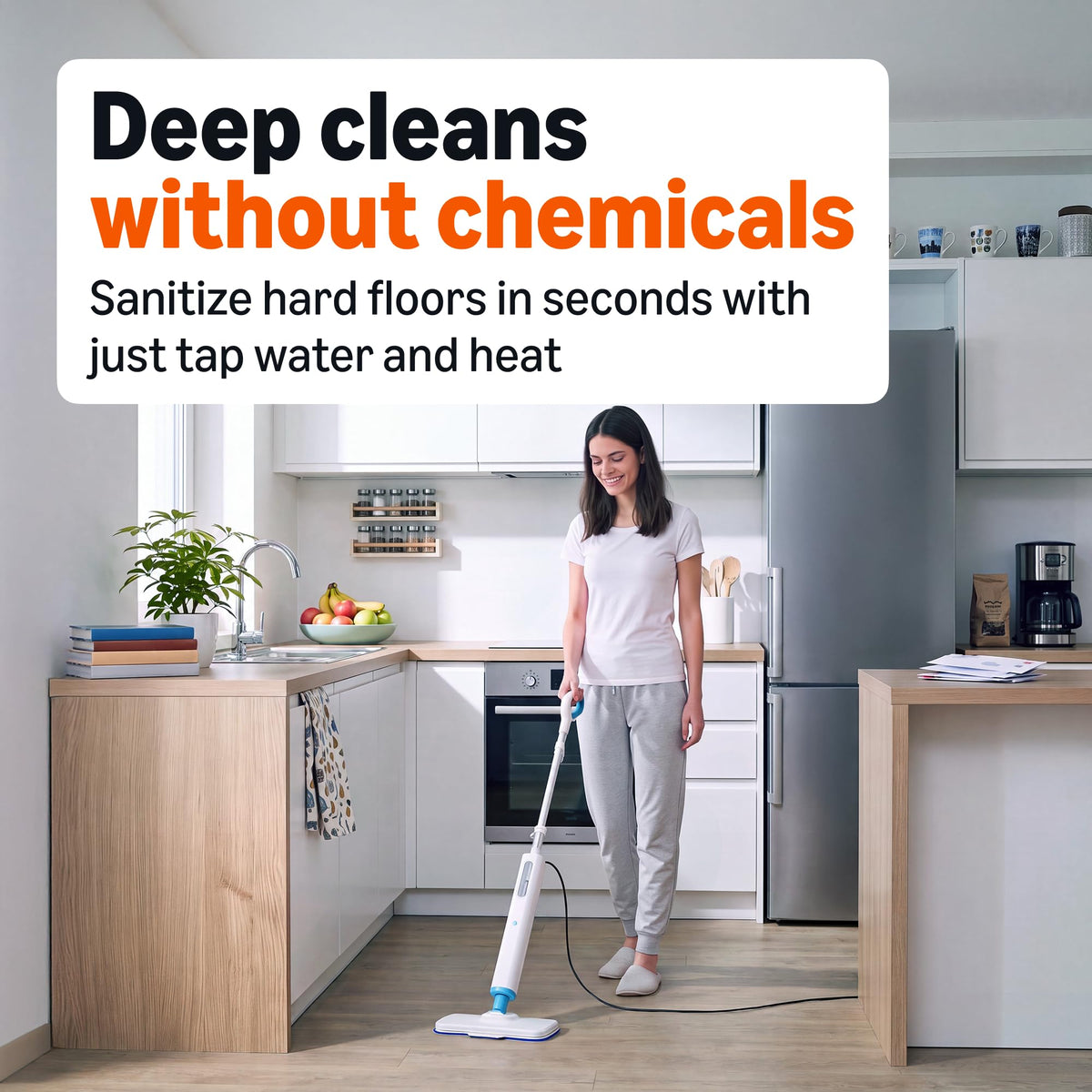 Steam Mop for Sealed Hard Floors, 3 Washable Pads, 20-Foot Cord, White S75531