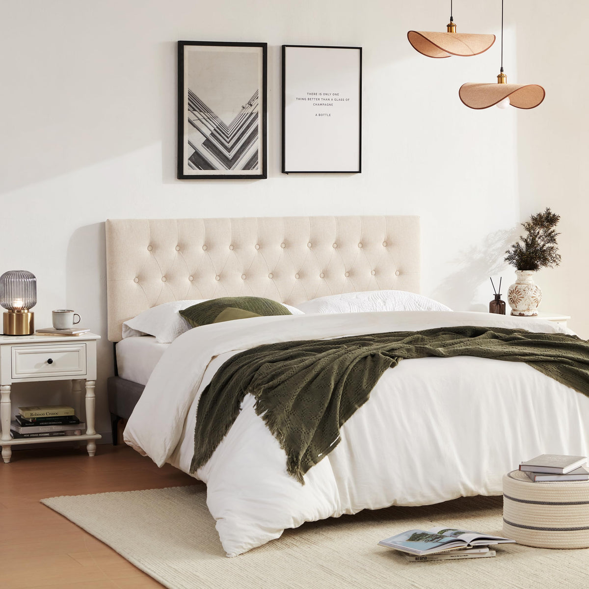 Beige Tufted Upholstered Queen Size Headboard S3401
