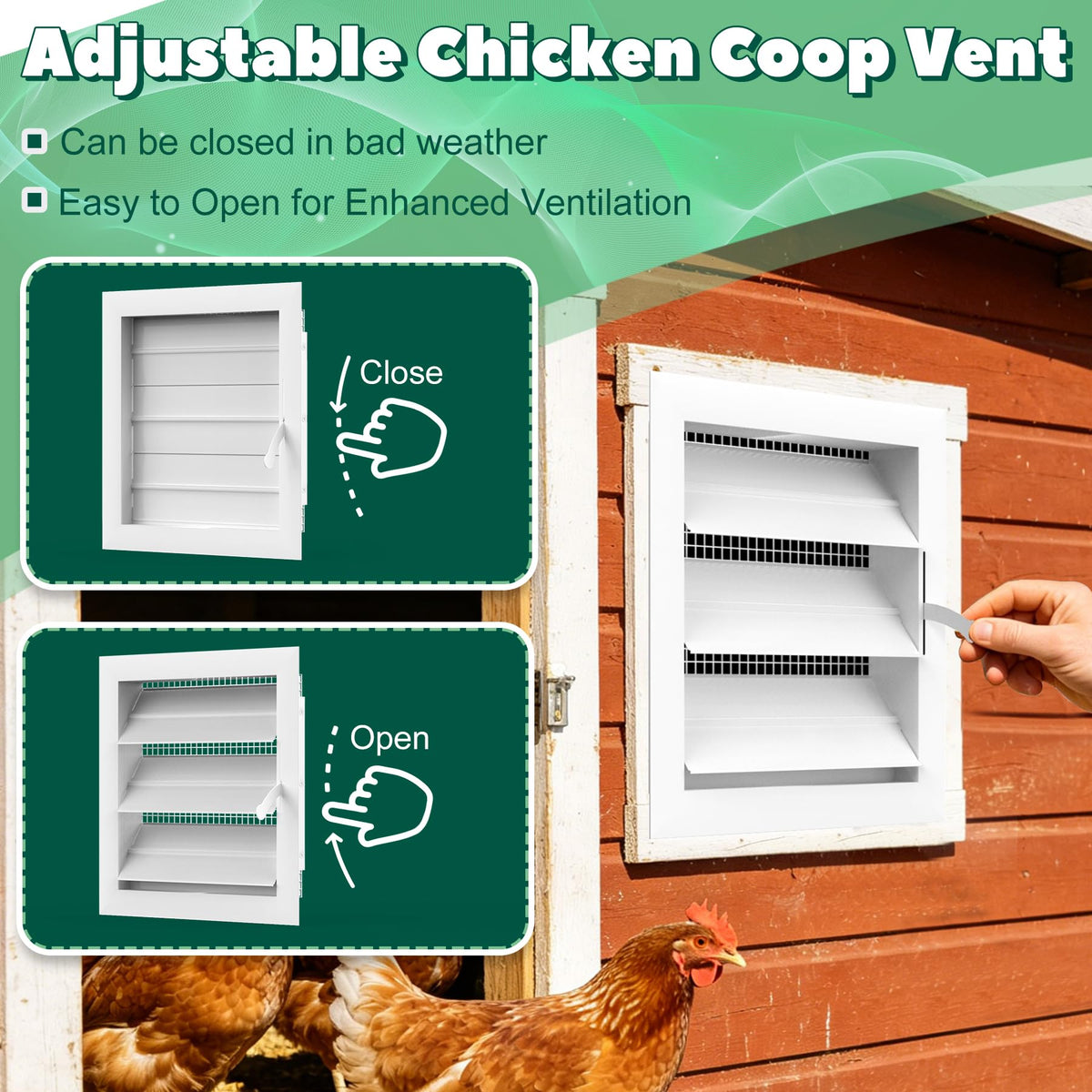 Adjustable Aluminum Alloy Chicken Coop Vent with Screen Mesh M10498