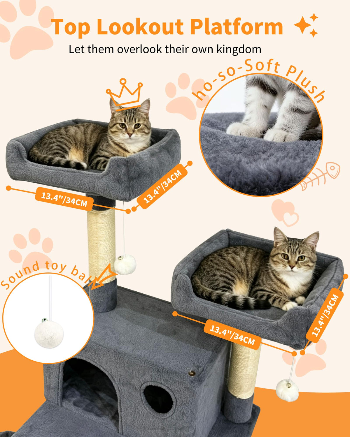 70" Cat Tree with 2 Condos and Wide Perches, Gray J247960