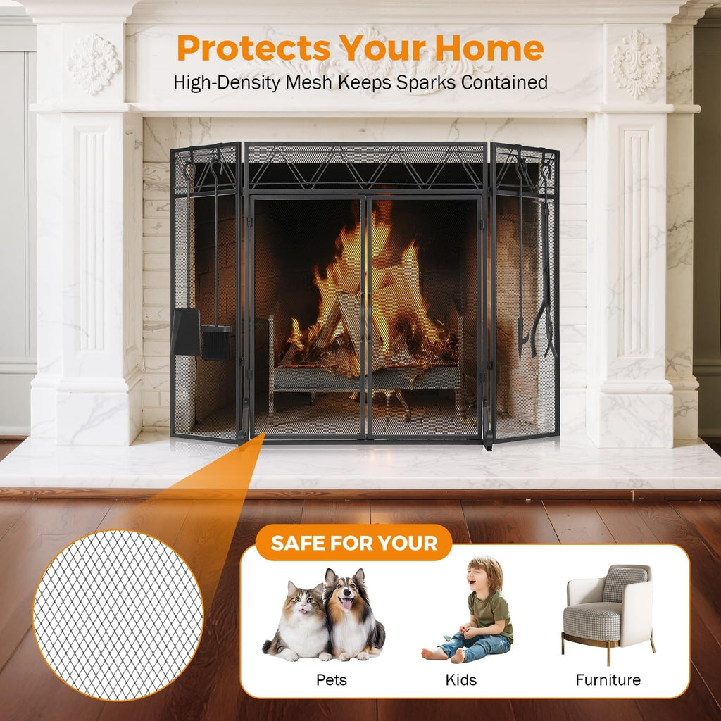 Black Fireplace Screen with Tools Kit & Door W43211