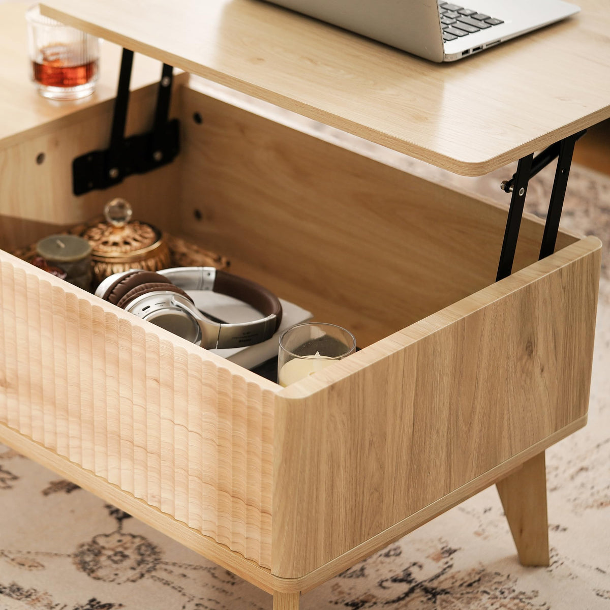 Fluted Lift Top Coffee Table with Storage D506958