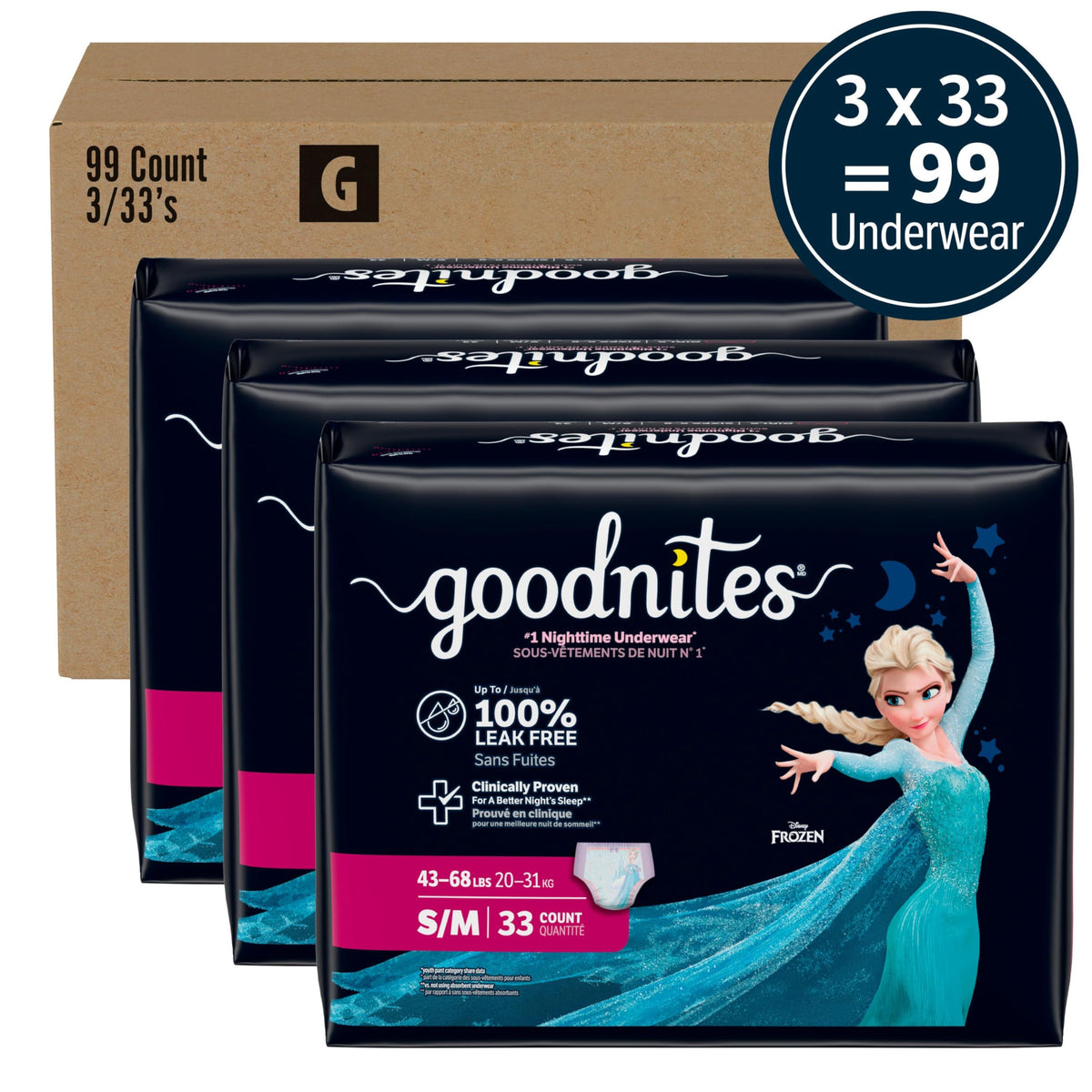 Girls Nighttime Underwear Size S/M 99 Ct D6765