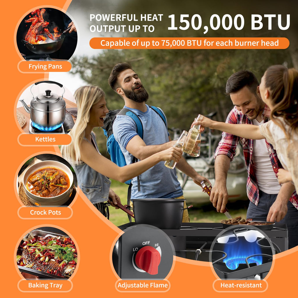 2 Burner High Pressure Propane Camping Stove with Detachable Legs N46561