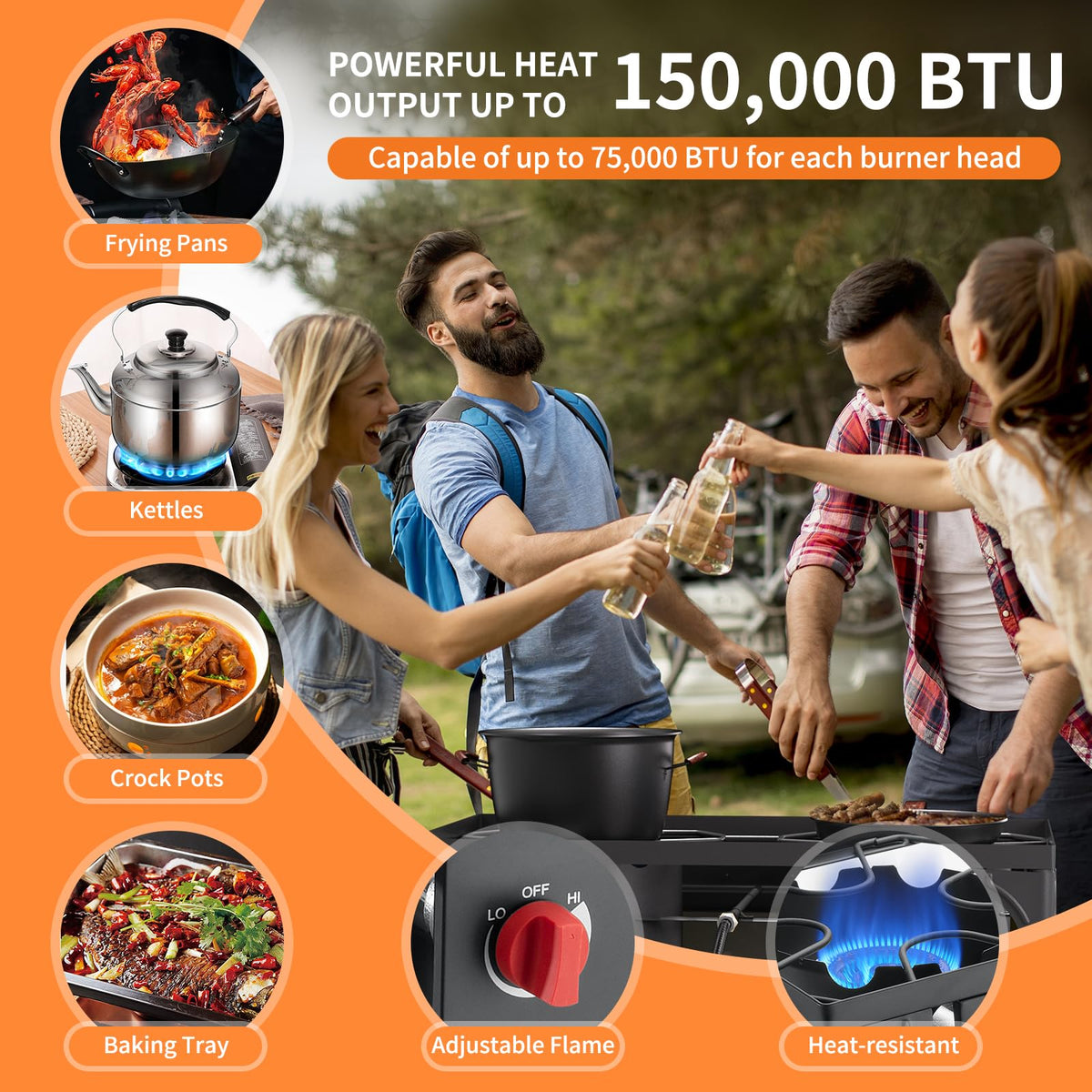 2 Burner High Pressure Propane Camping Stove with Detachable Legs N46561