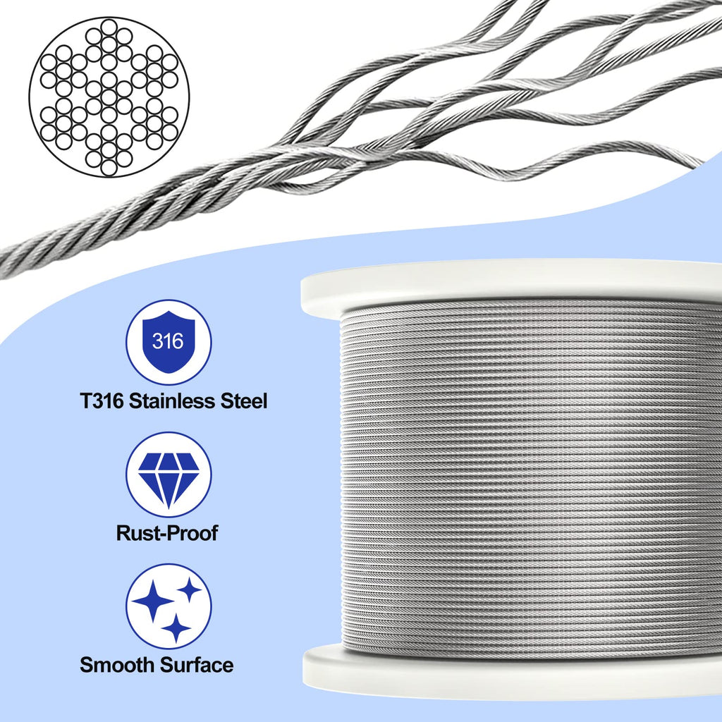 500FT 1/8" T316 Stainless Steel Cable S269