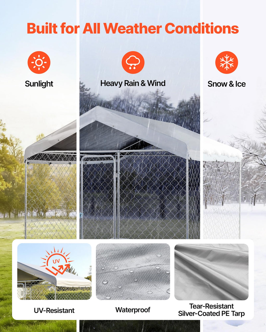 7.55 x 7.55 x 7.05 ft Outdoor Dog Kennel with Roof Cover O37713