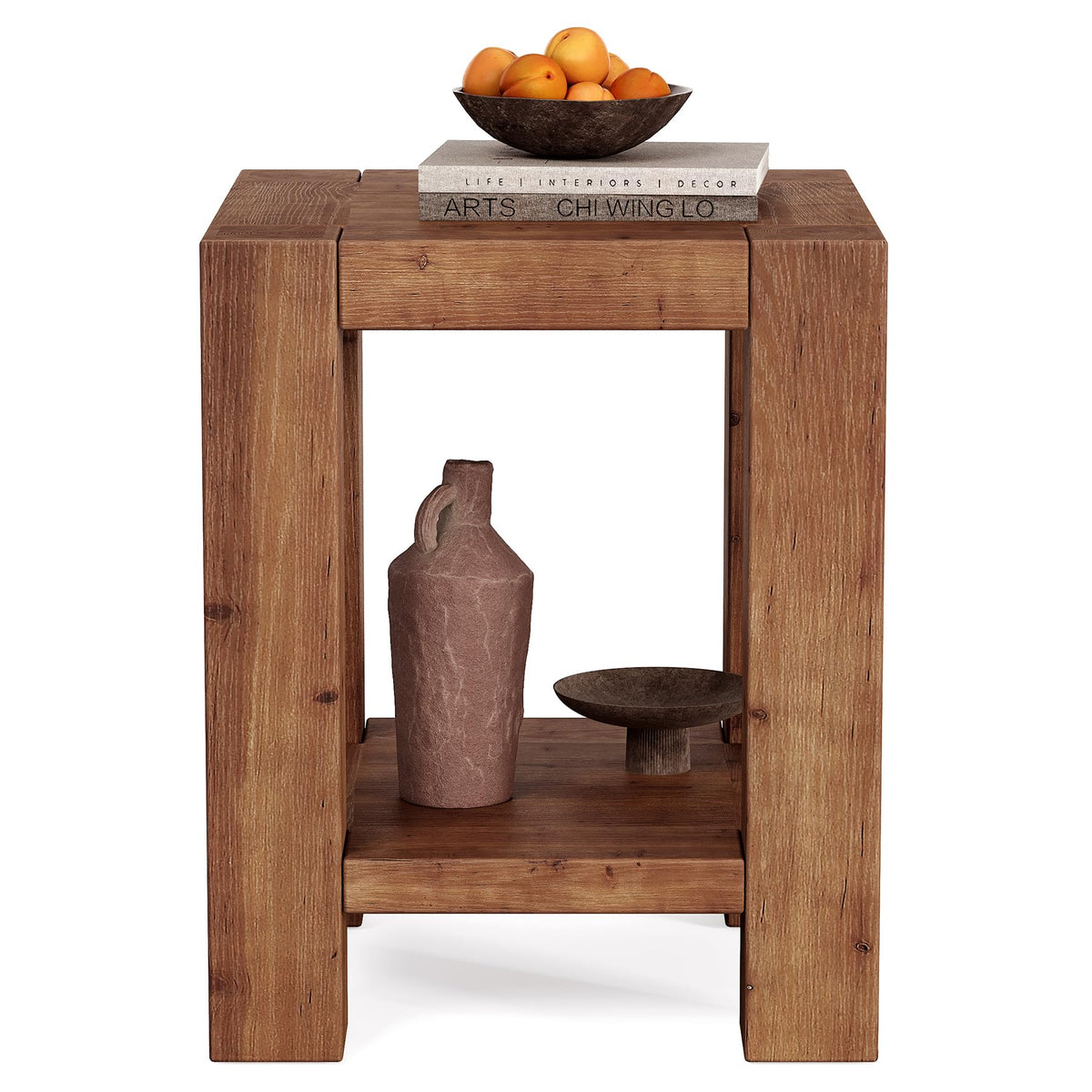 Solid Wood 2-Tier Side Table Set of 2 with Storage Shelves S915498