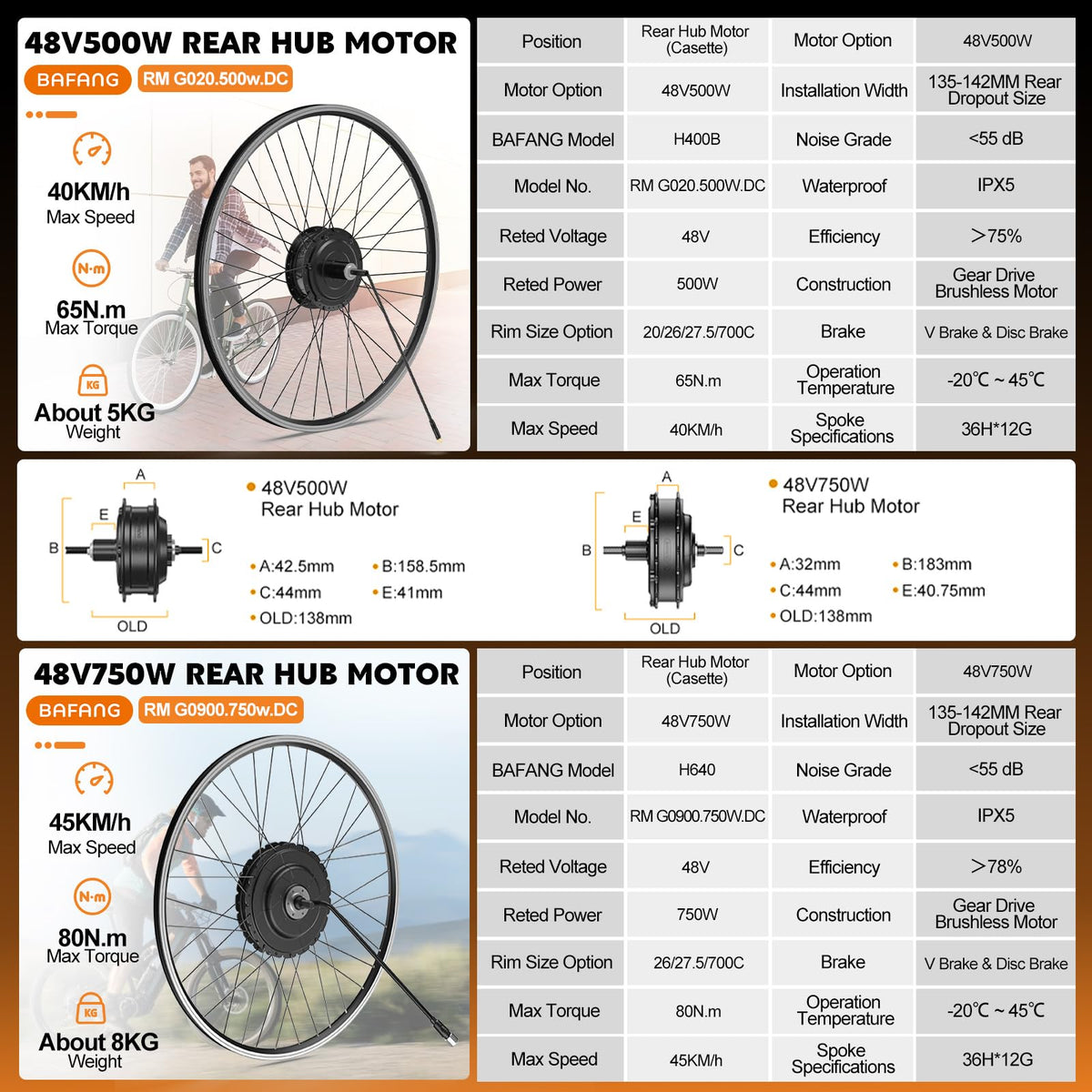48V 750W Electric Bicycle Conversion Kit Rear Hub Motor Wheel K469