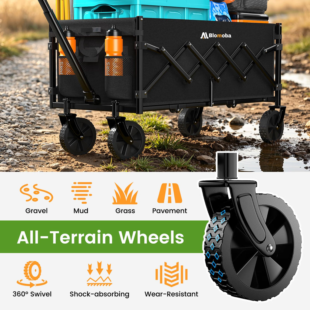 35" Extra Long Folding Wagon with Adjustable Handle & Wheels, Black A2227