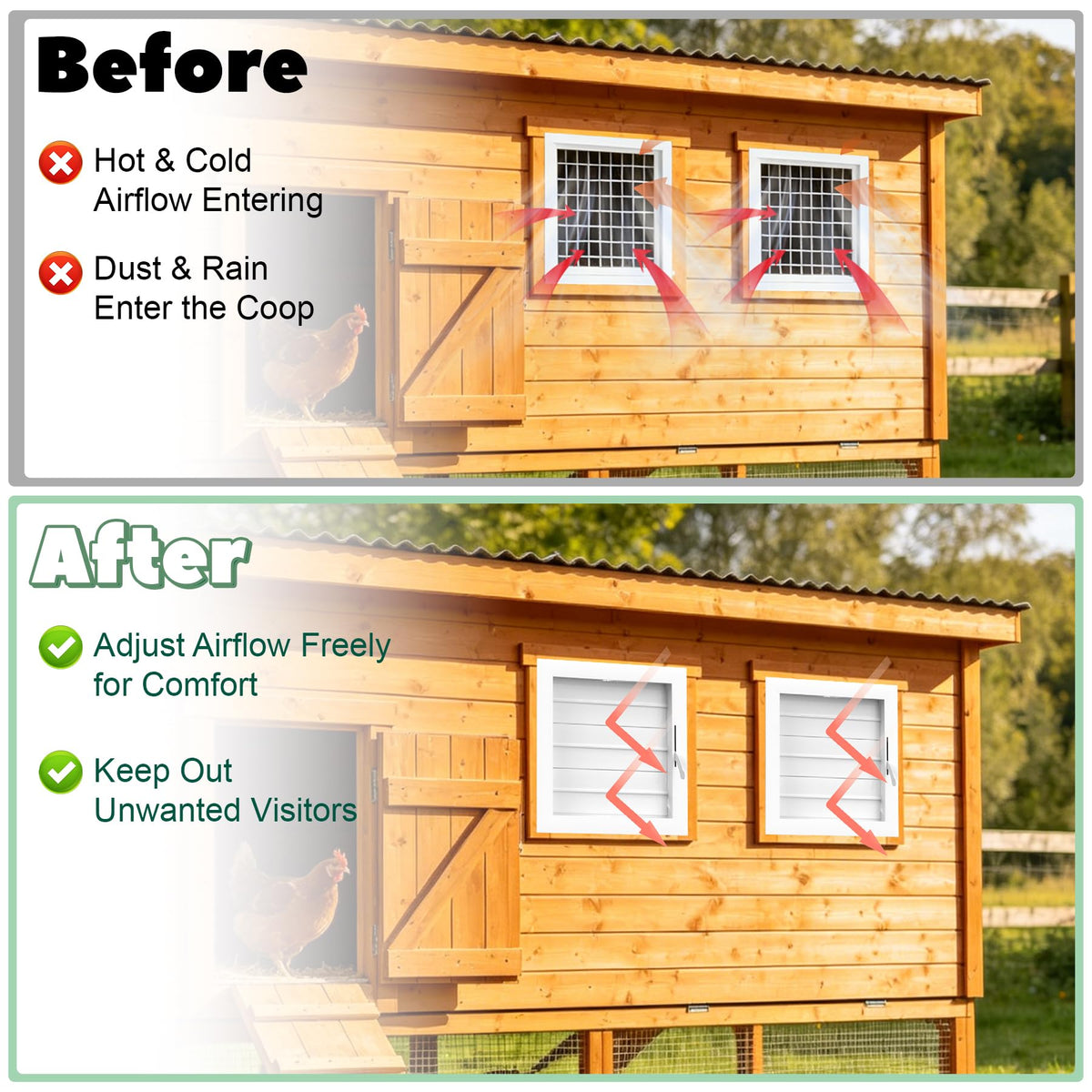 Adjustable Aluminum Alloy Chicken Coop Vent with Screen Mesh M10498