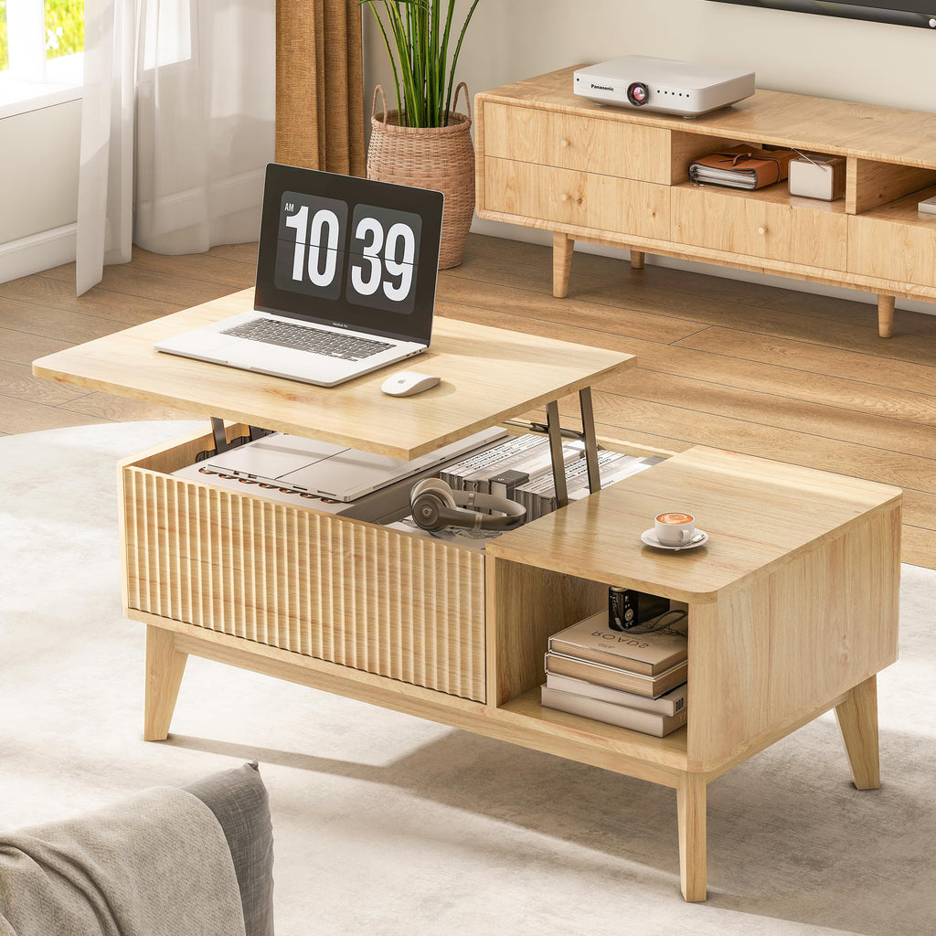 Fluted Lift Top Coffee Table with Storage D506958