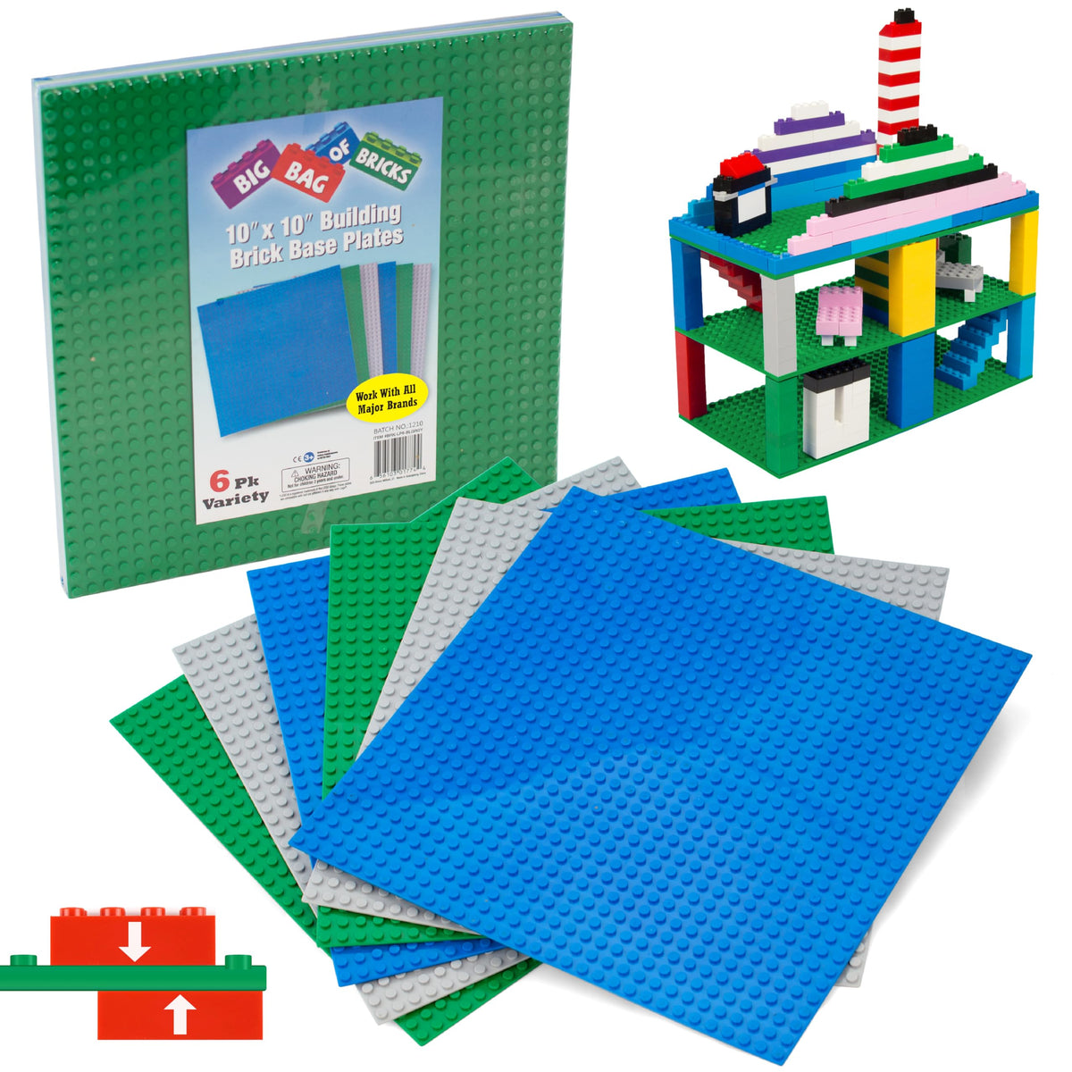Green Blue White 10x10" Building Bricks Baseplates 4 Pack S334