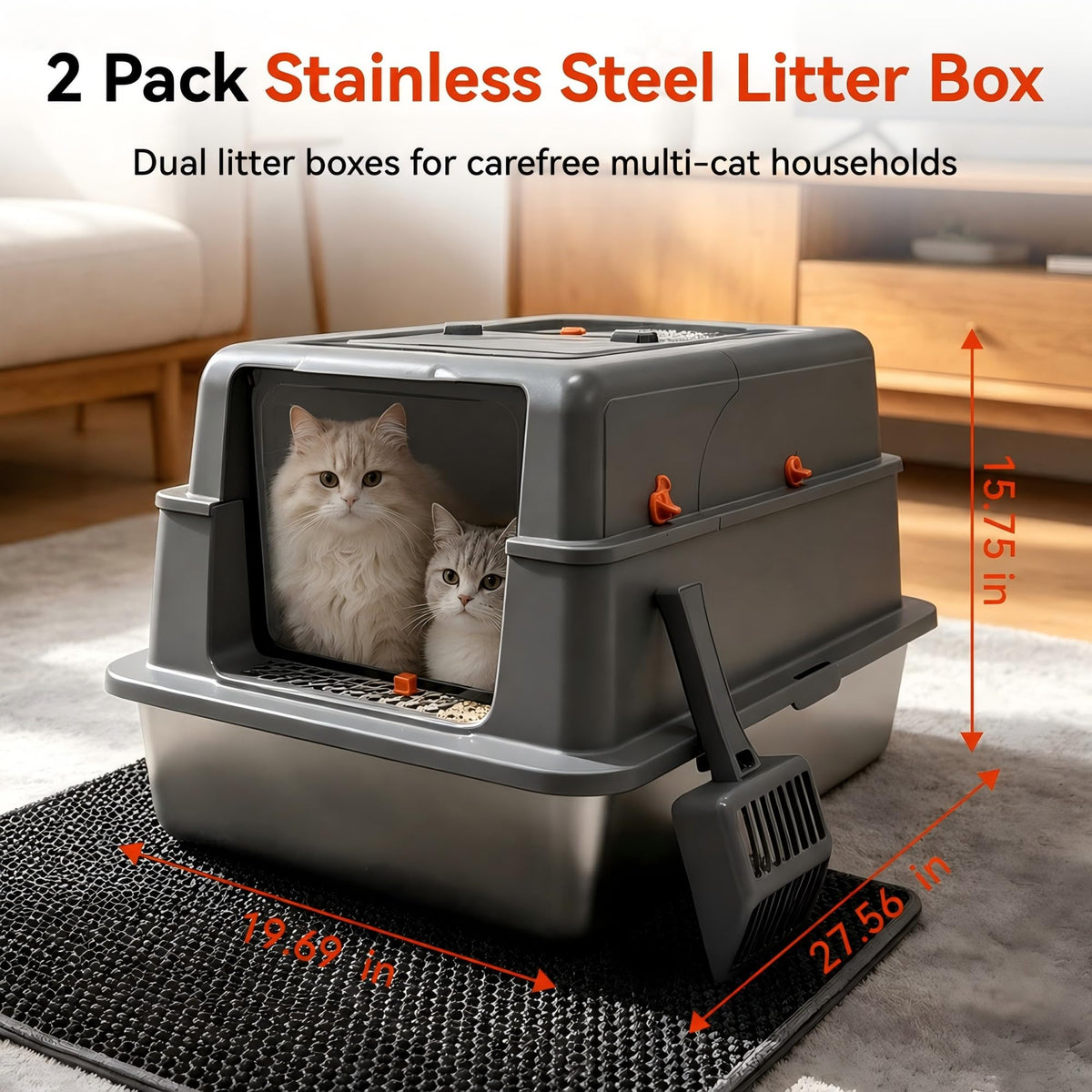 2 Pack XXXL Stainless Steel Litter Box with Lid U109