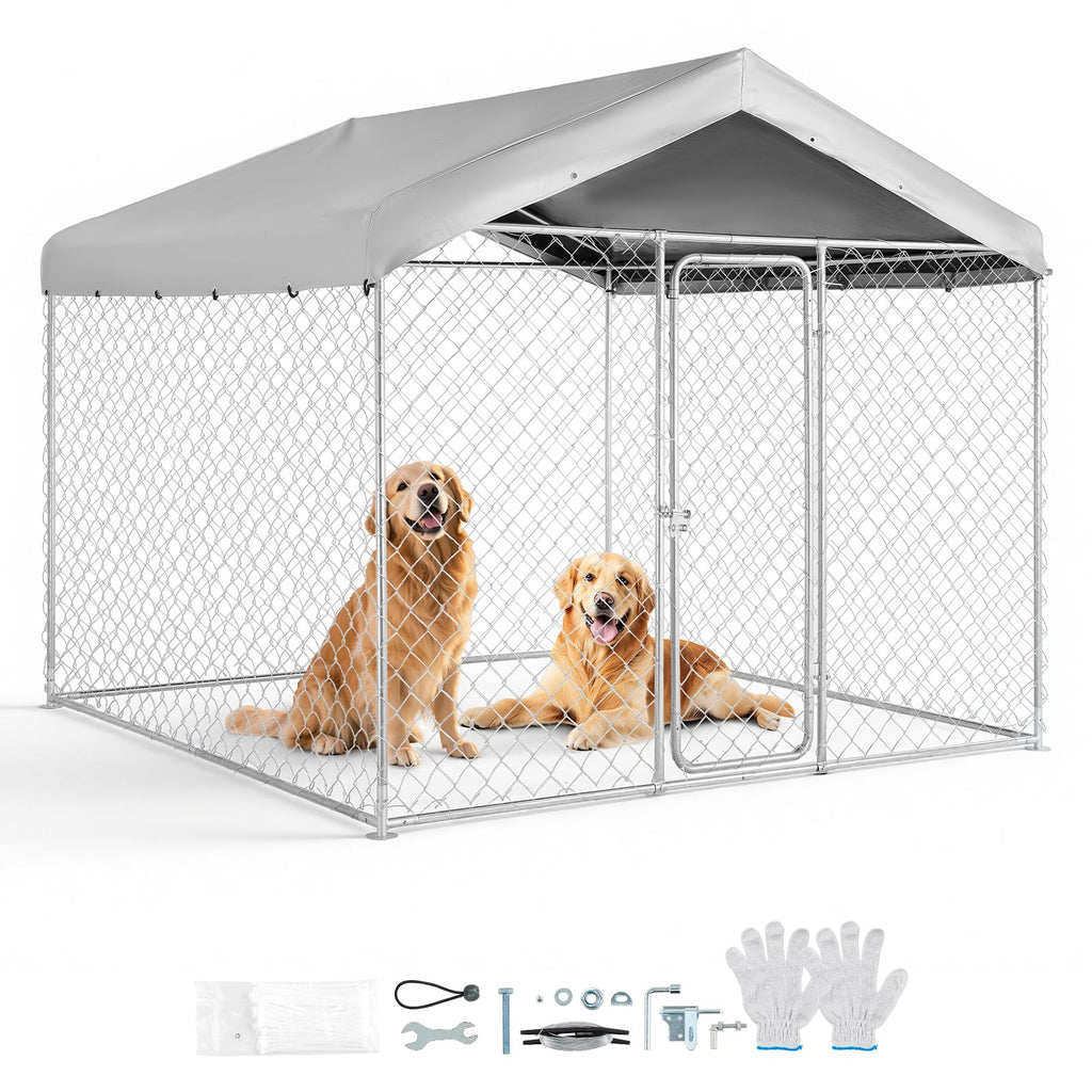 7.55 x 7.55 x 7.05 ft Outdoor Dog Kennel with Roof Cover O37713
