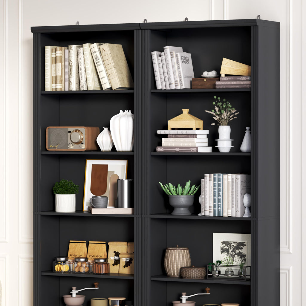Black 75" Tall 6 Tier Adjustable Bookshelf J56688