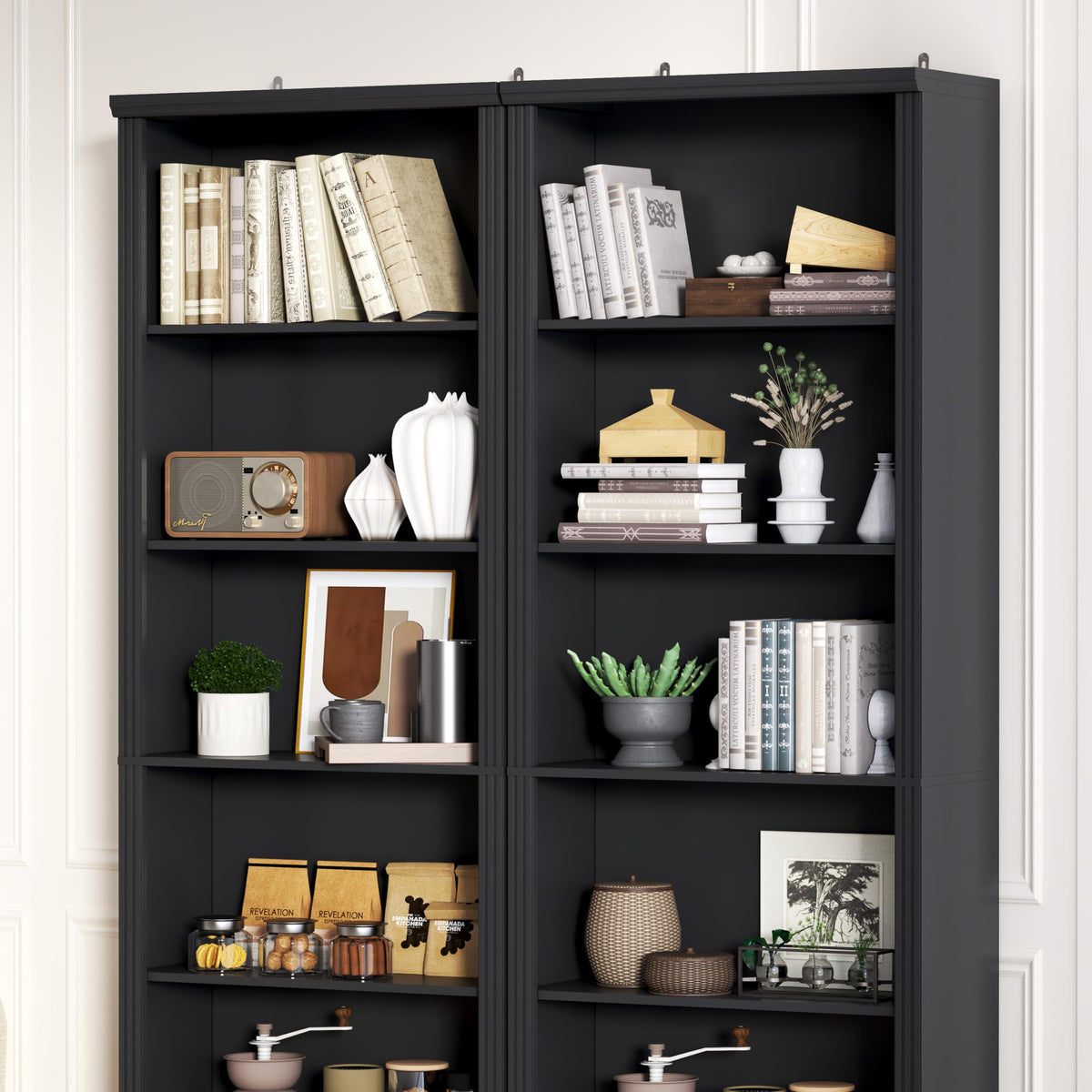 Black 75" Tall 6 Tier Adjustable Bookshelf J56688