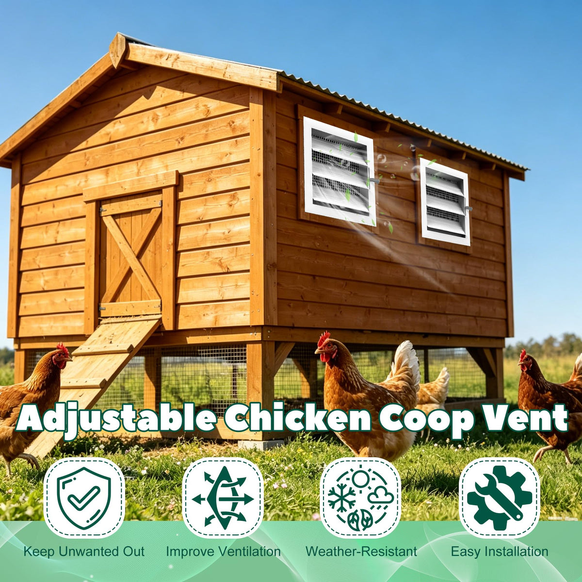 Adjustable Aluminum Alloy Chicken Coop Vent with Screen Mesh M10498