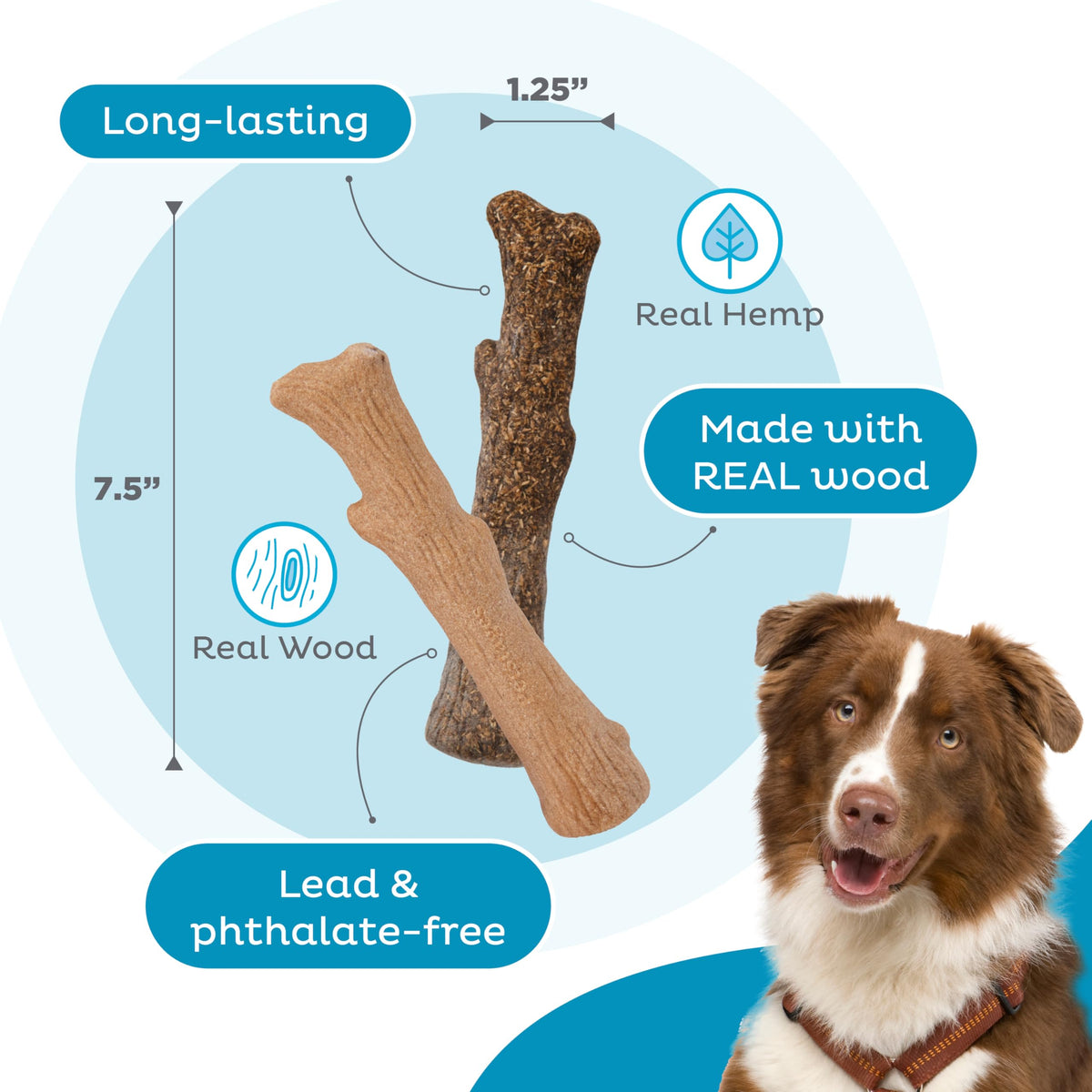 Dogwood Calming Stick Dog Chew Toy, Medium, 7.5", 2-Pack X360
