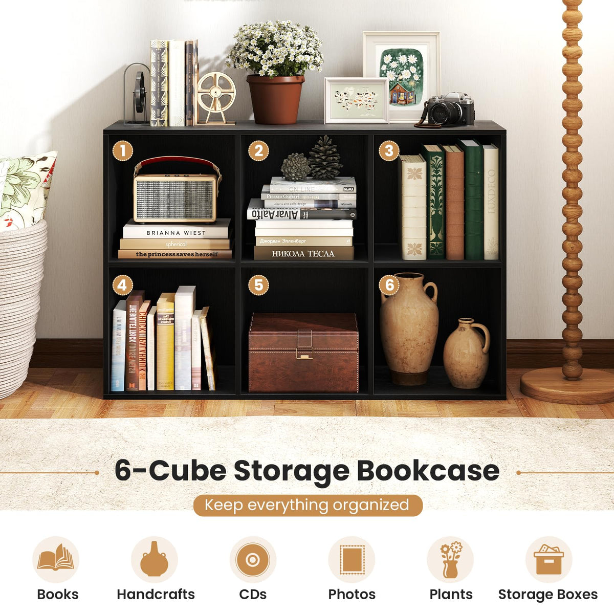 Black 6-Cube 3-Tier Bookcase H7459